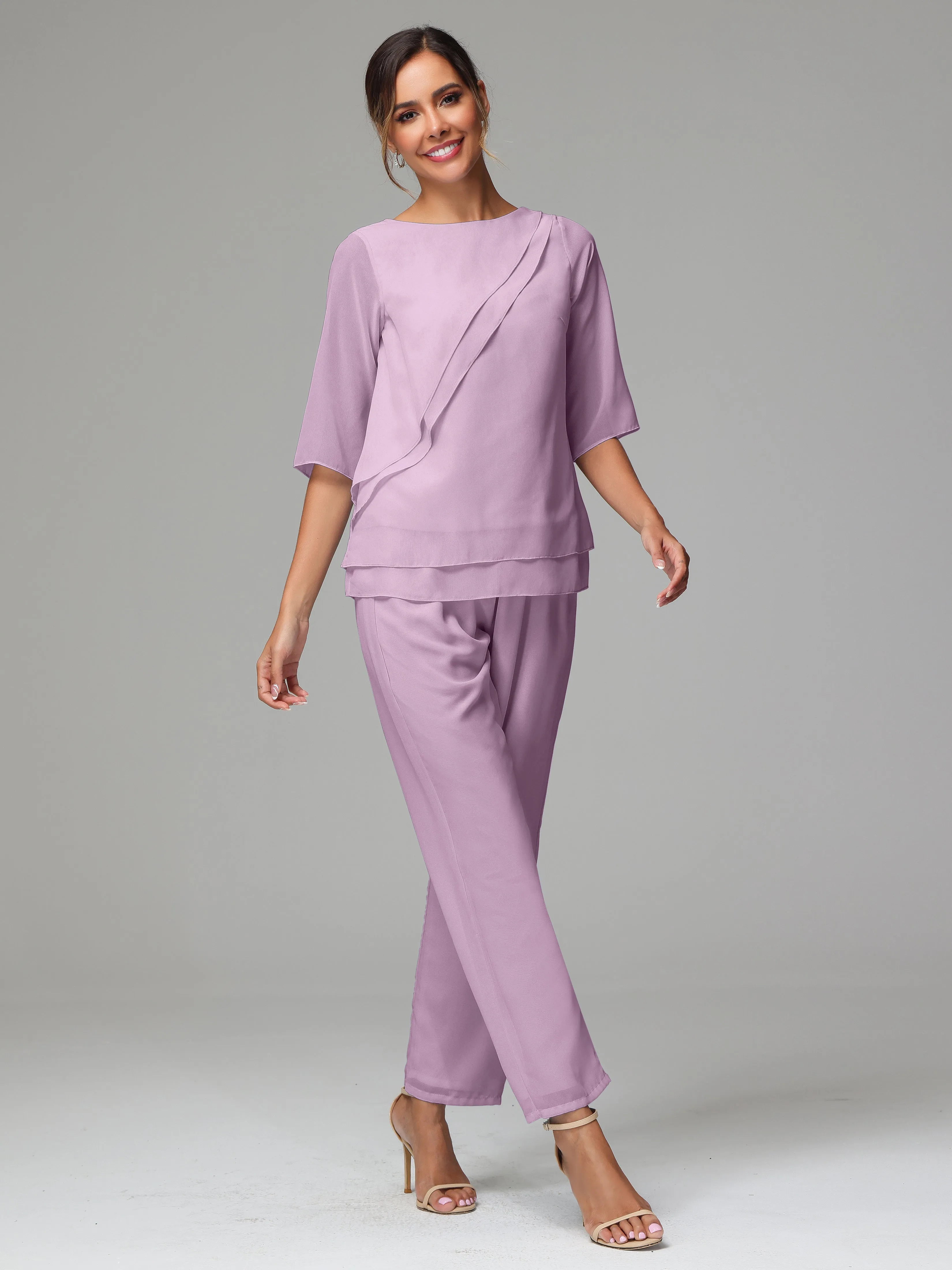 Simple Chiffon Half Sleeves Mother Of The Bride Dress Pants Suits