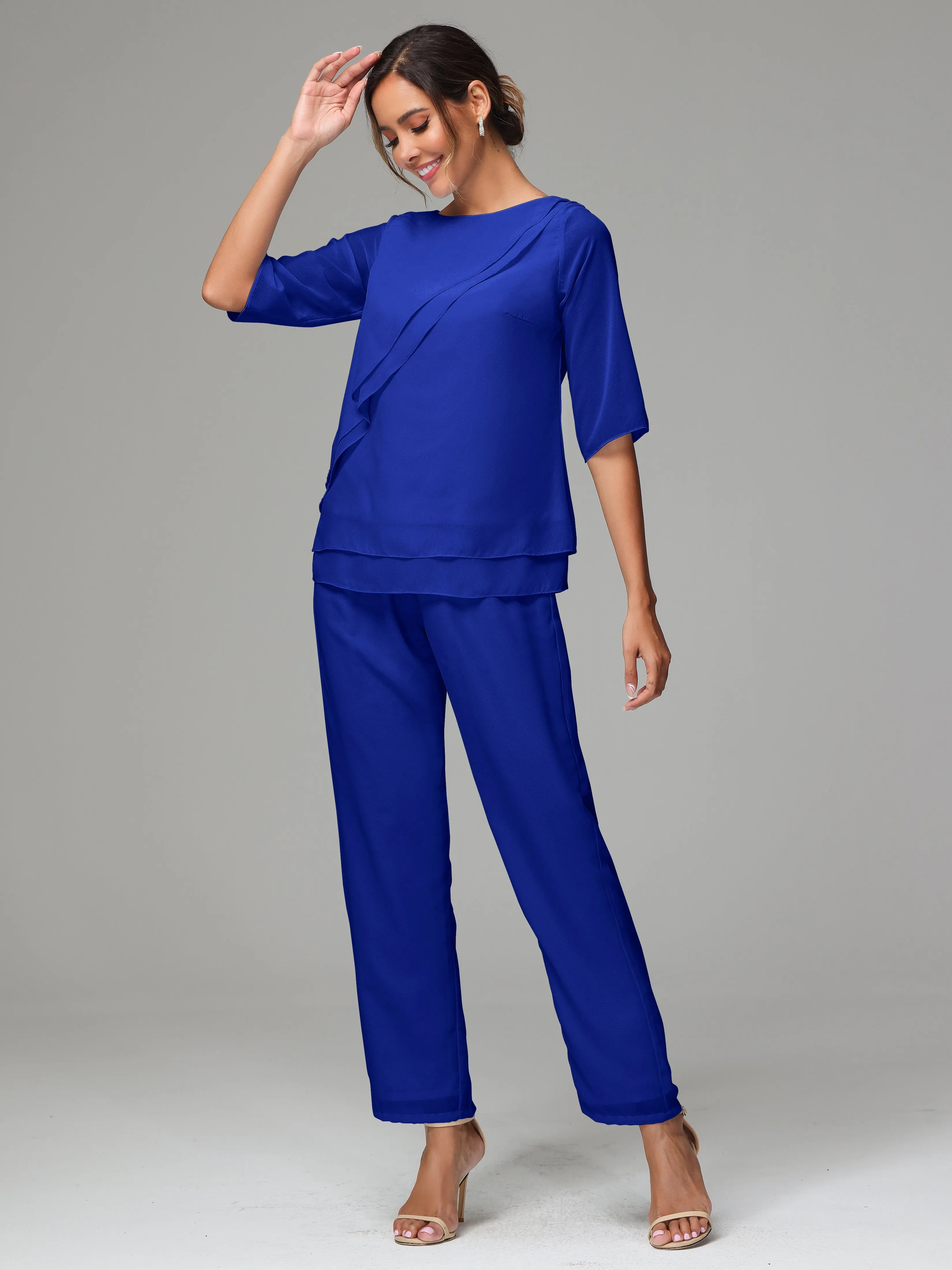 Simple Chiffon Half Sleeves Mother Of The Bride Dress Pants Suits