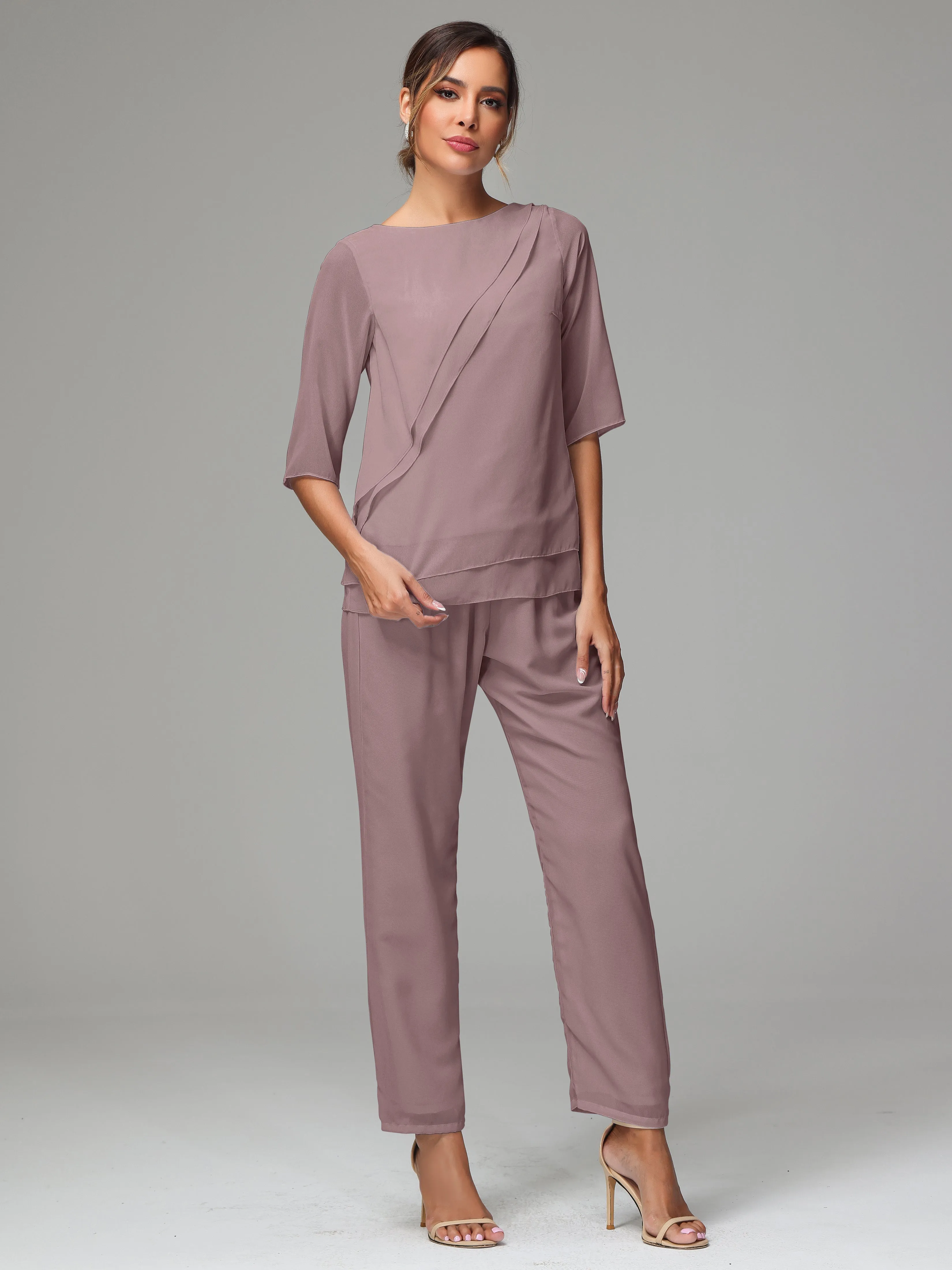 Simple Chiffon Half Sleeves Mother Of The Bride Dress Pants Suits