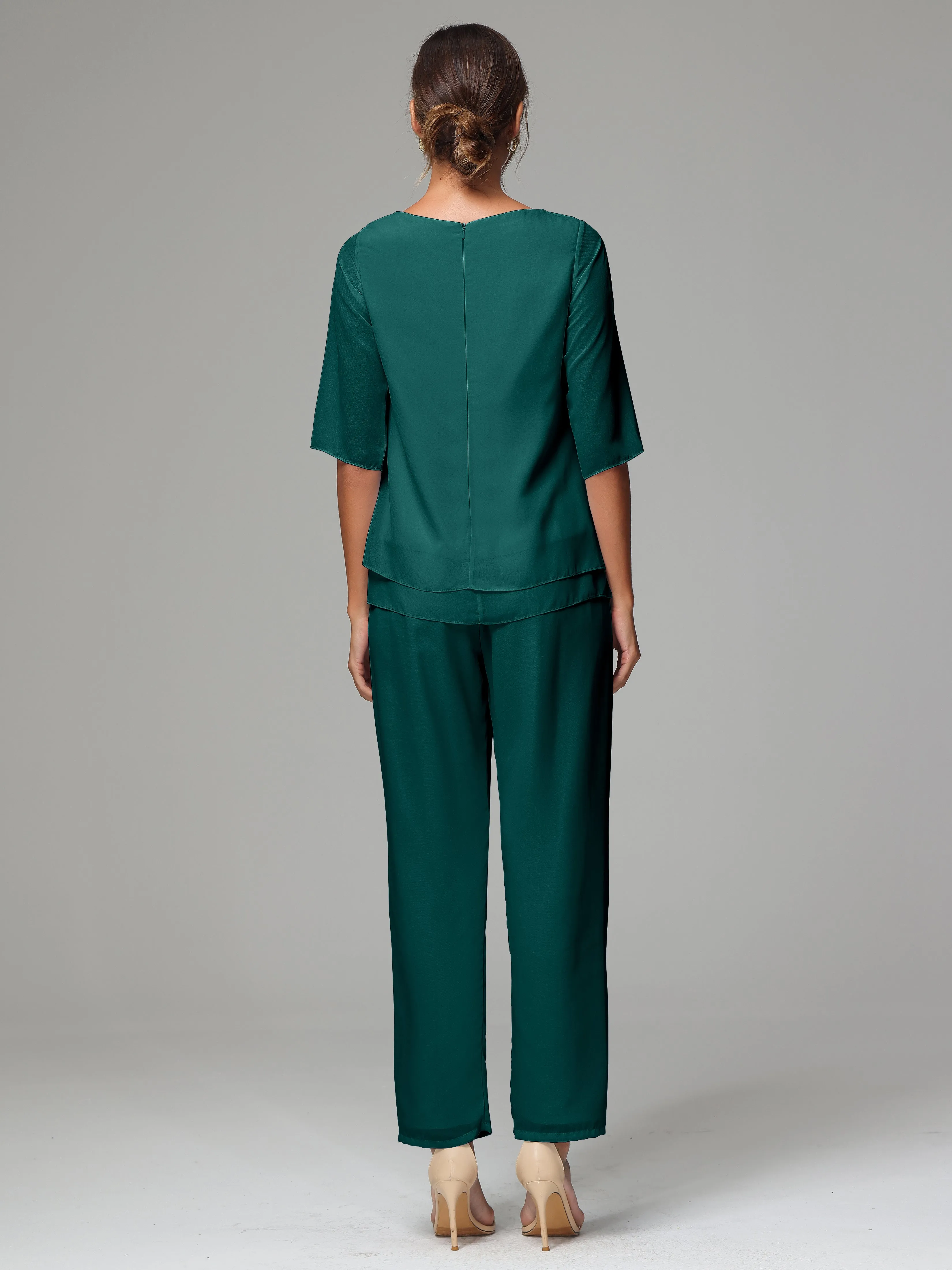 Simple Chiffon Half Sleeves Mother Of The Bride Dress Pants Suits