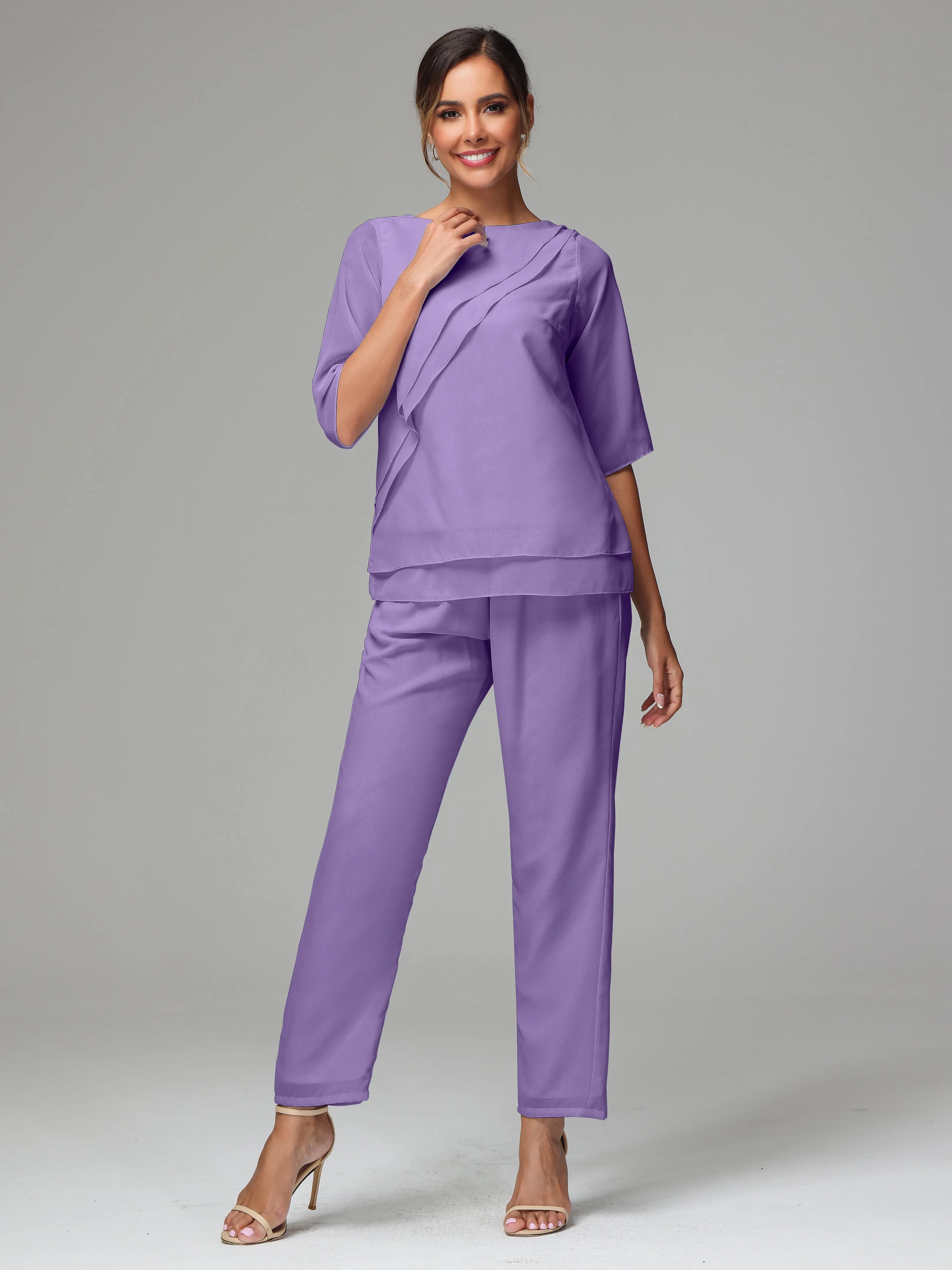 Simple Chiffon Half Sleeves Mother Of The Bride Dress Pants Suits