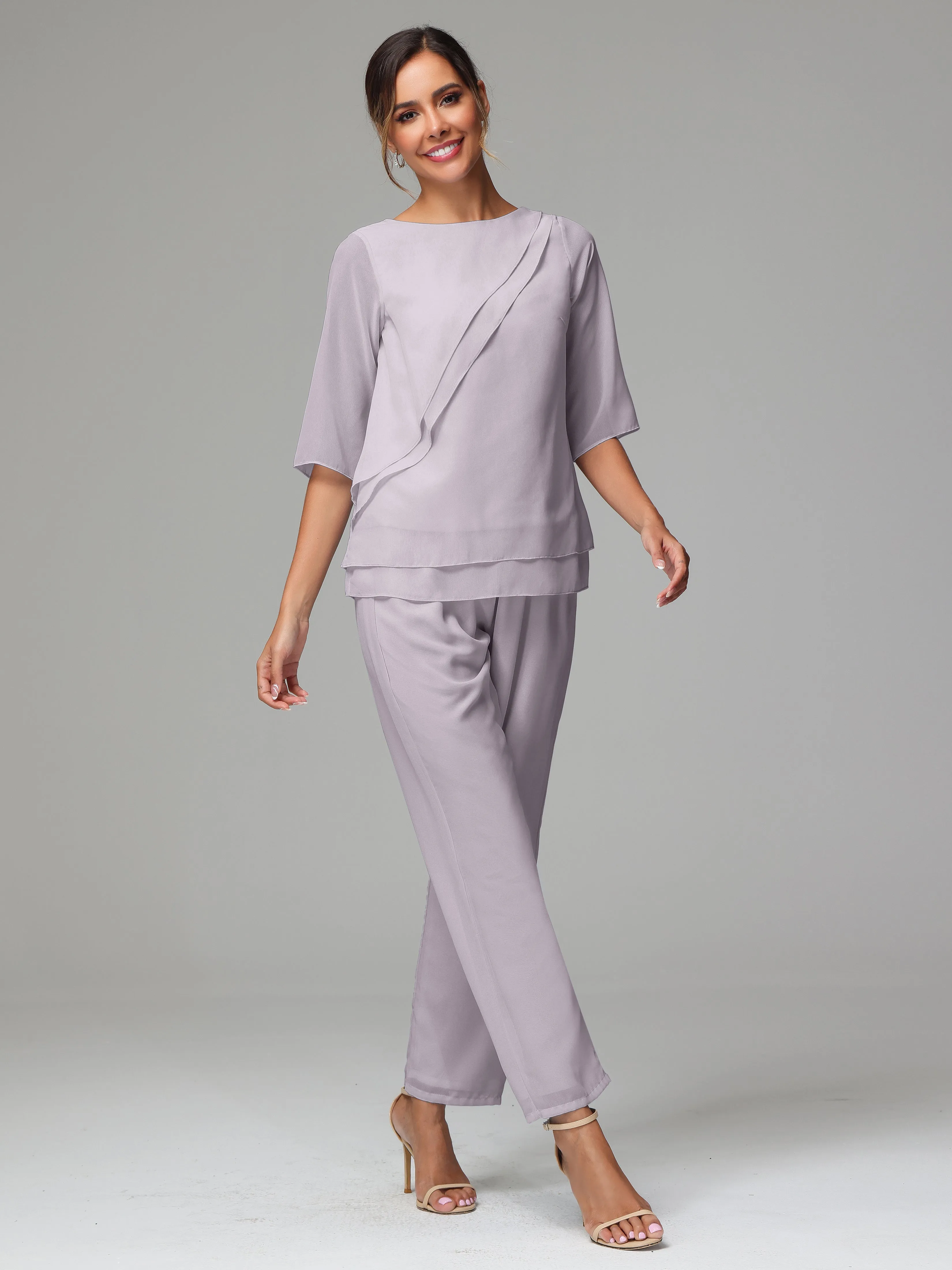 Simple Chiffon Half Sleeves Mother Of The Bride Dress Pants Suits