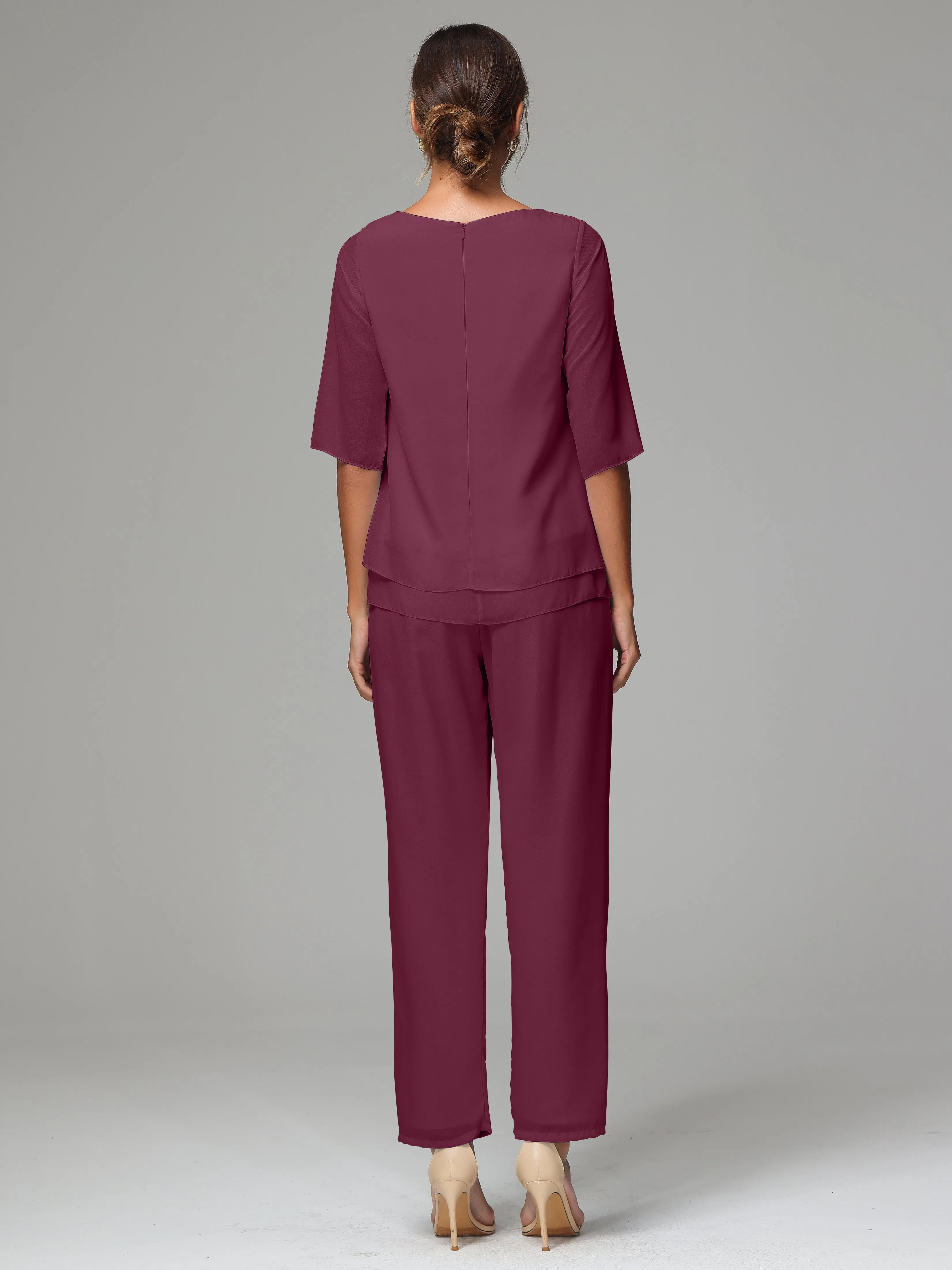 Simple Chiffon Half Sleeves Mother Of The Bride Dress Pants Suits