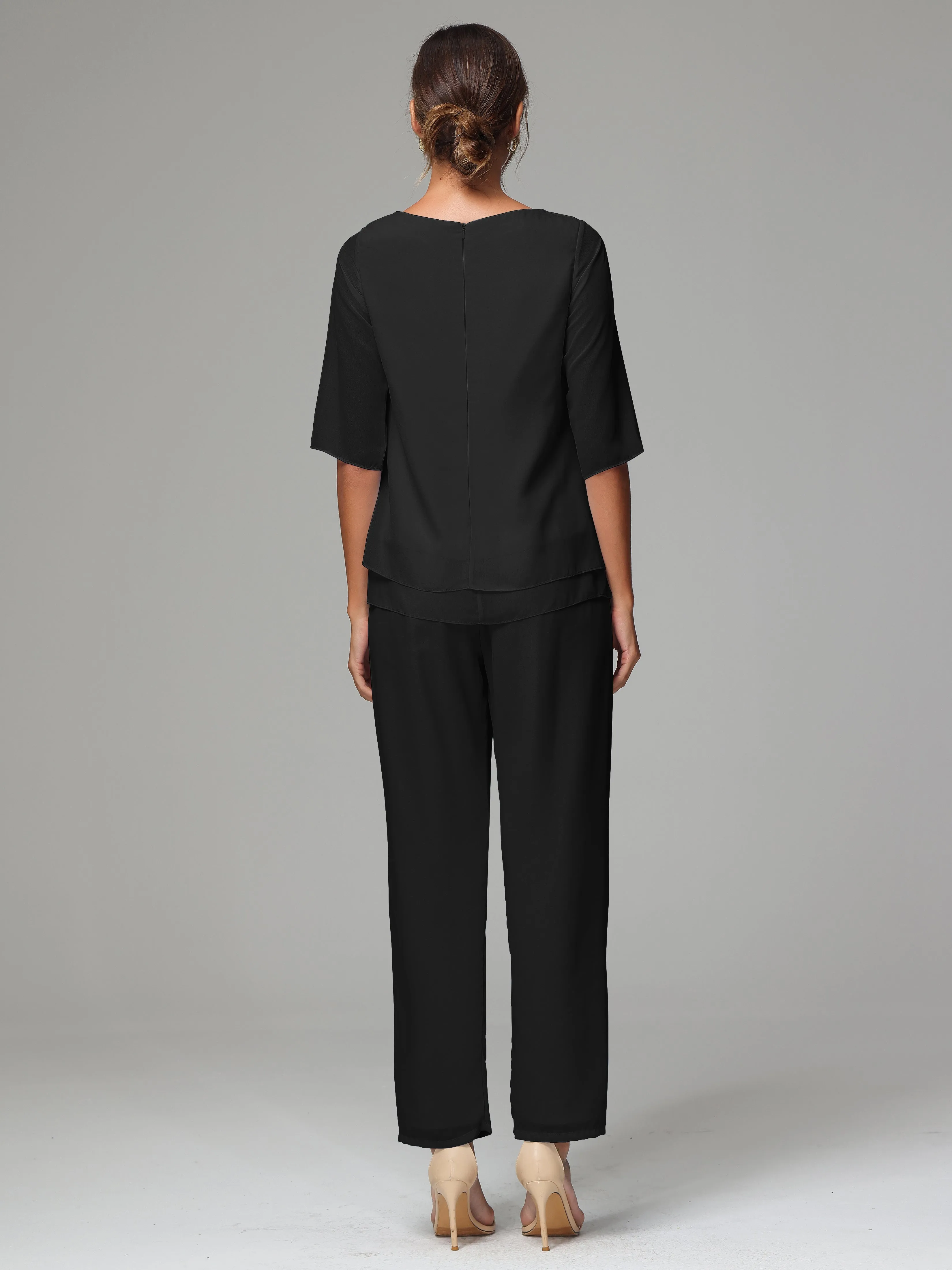 Simple Chiffon Half Sleeves Mother Of The Bride Dress Pants Suits