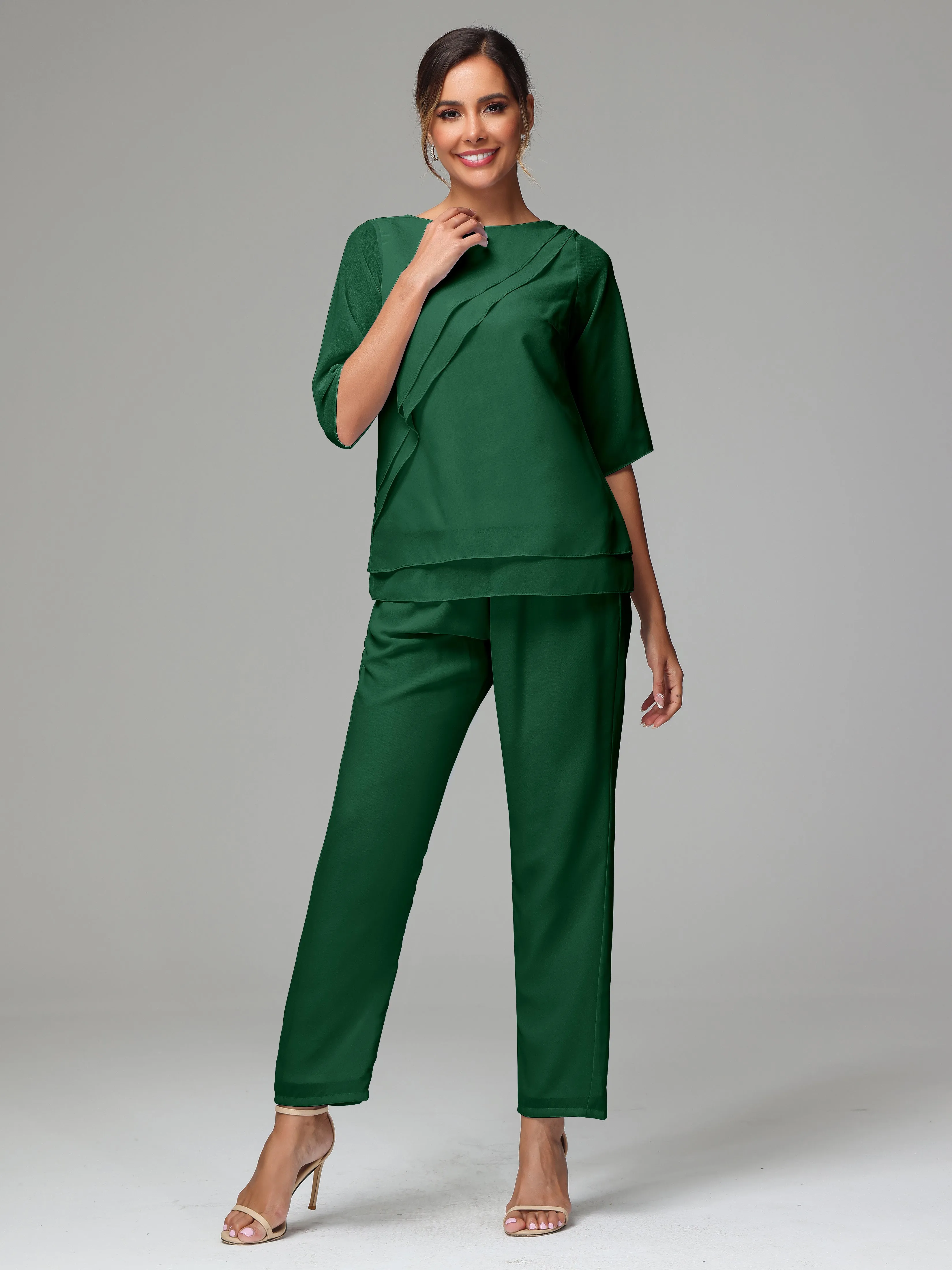 Simple Chiffon Half Sleeves Mother Of The Bride Dress Pants Suits