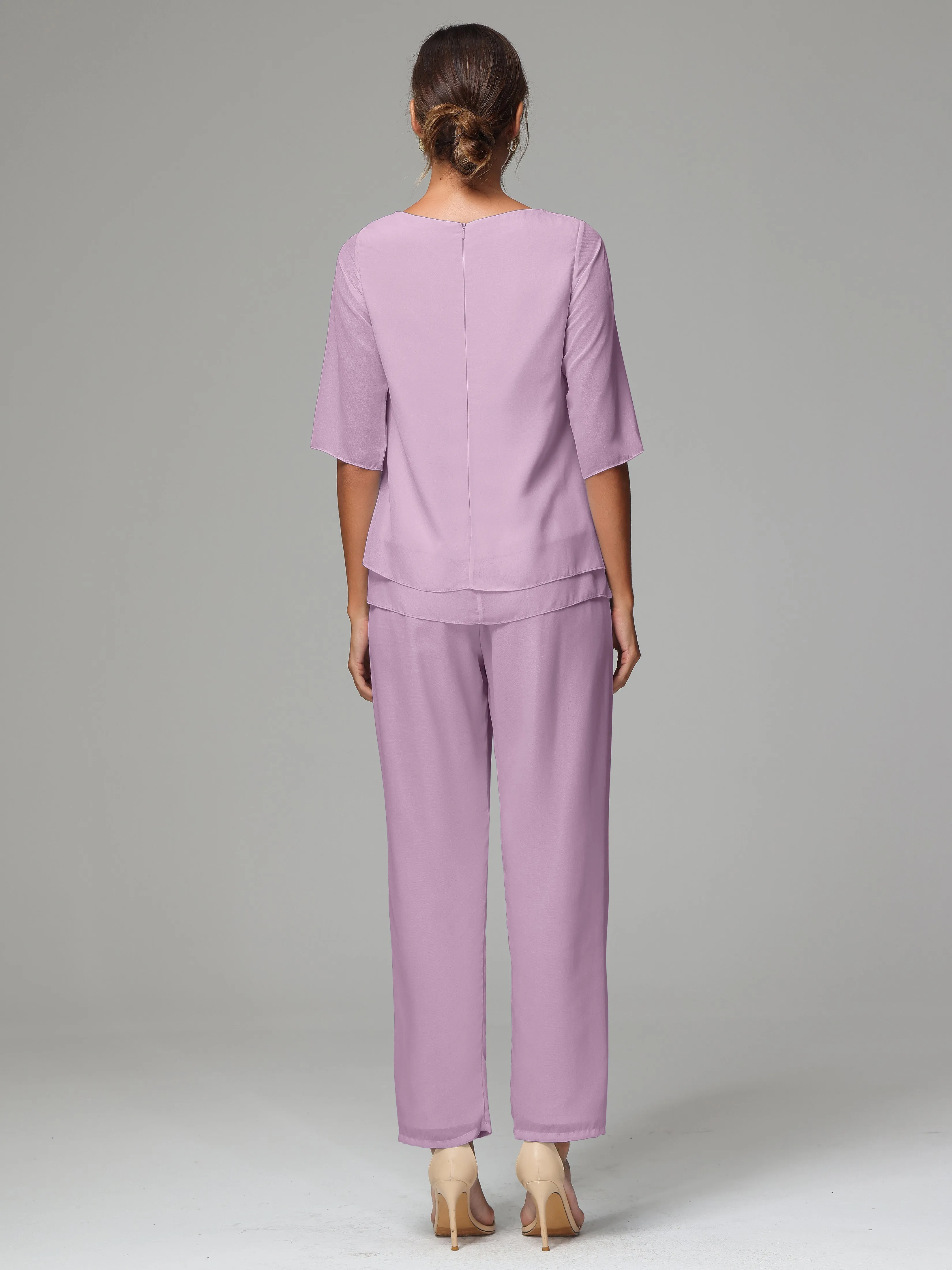 Simple Chiffon Half Sleeves Mother Of The Bride Dress Pants Suits