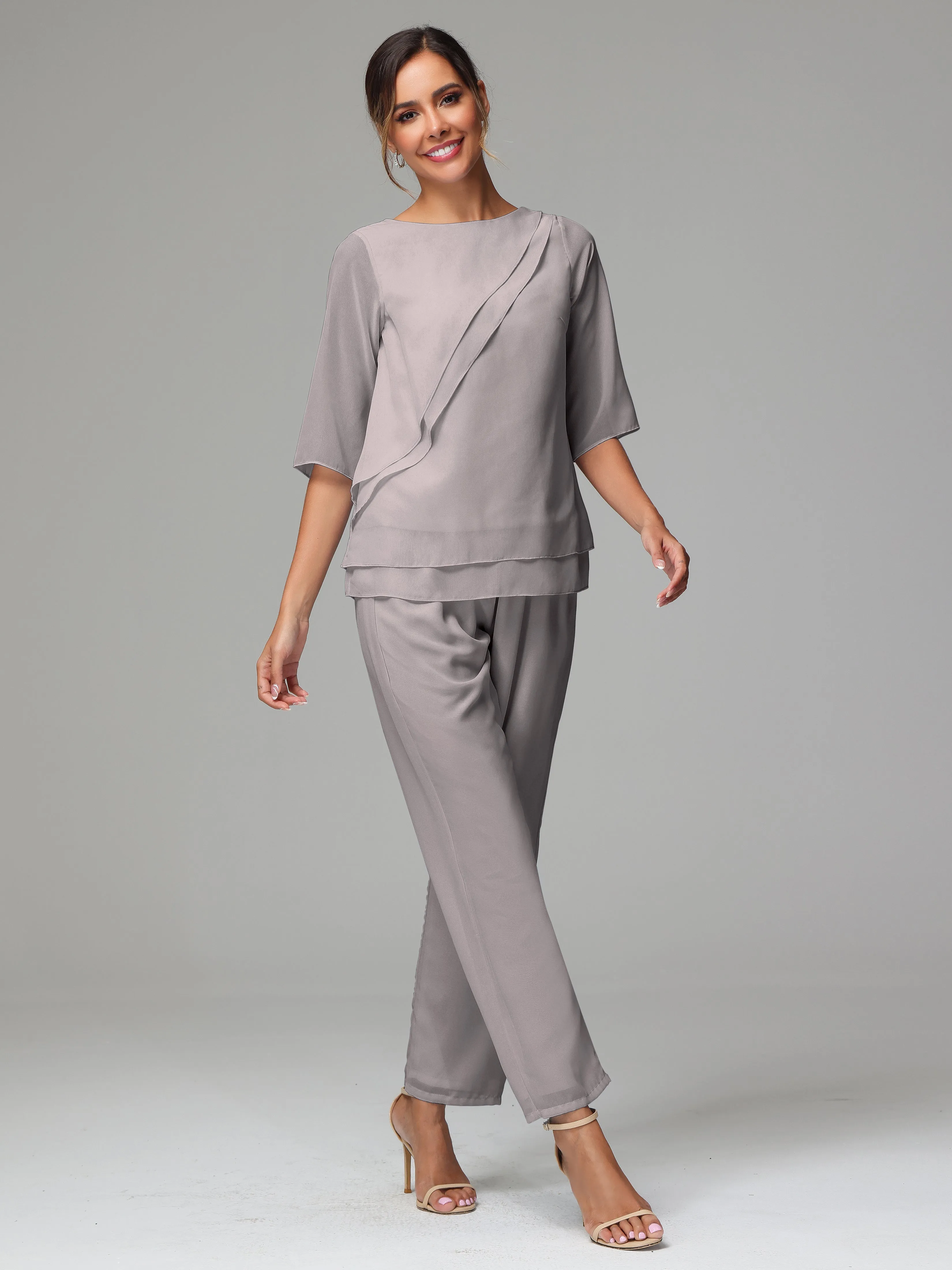 Simple Chiffon Half Sleeves Mother Of The Bride Dress Pants Suits