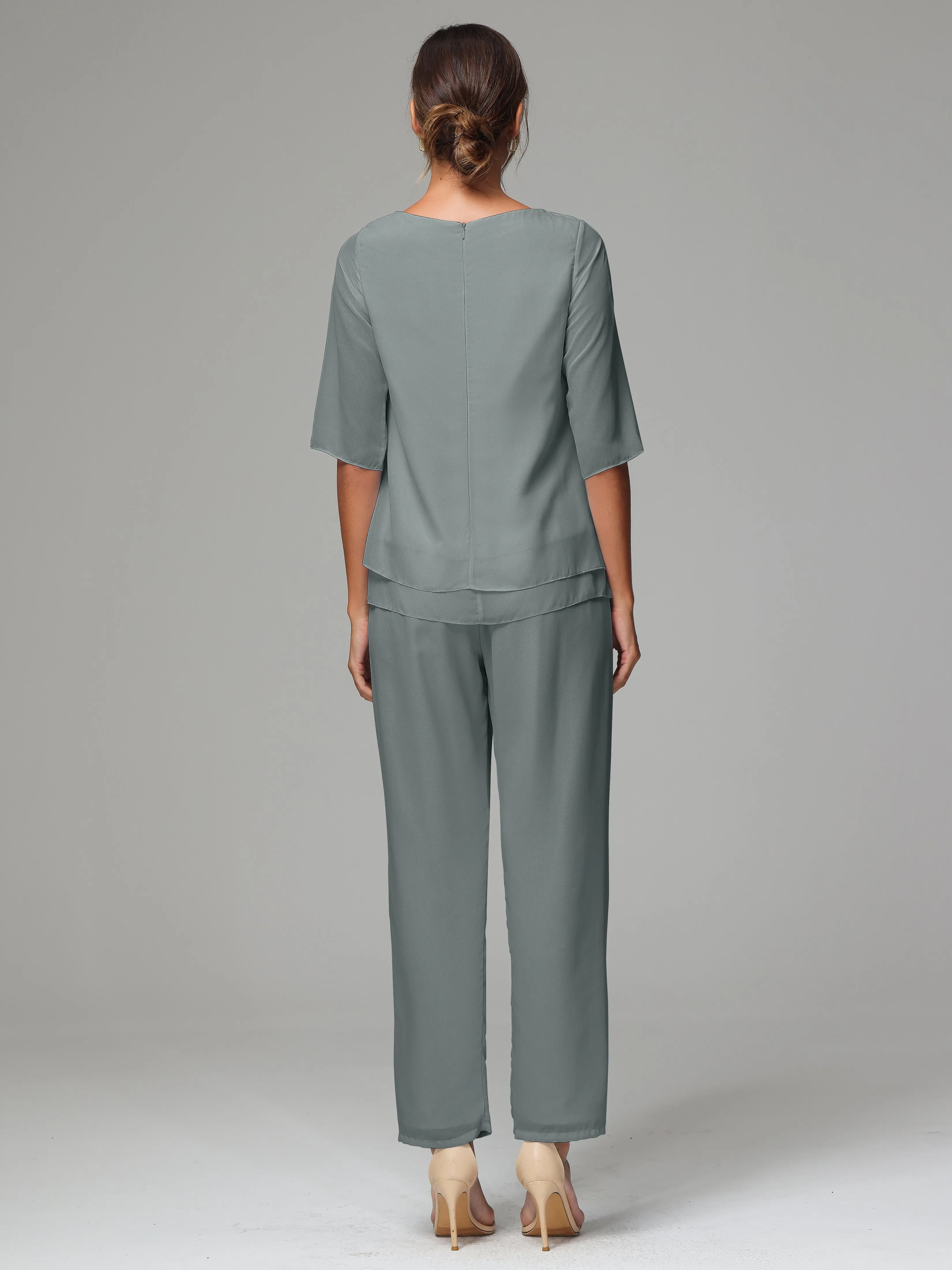 Simple Chiffon Half Sleeves Mother Of The Bride Dress Pants Suits