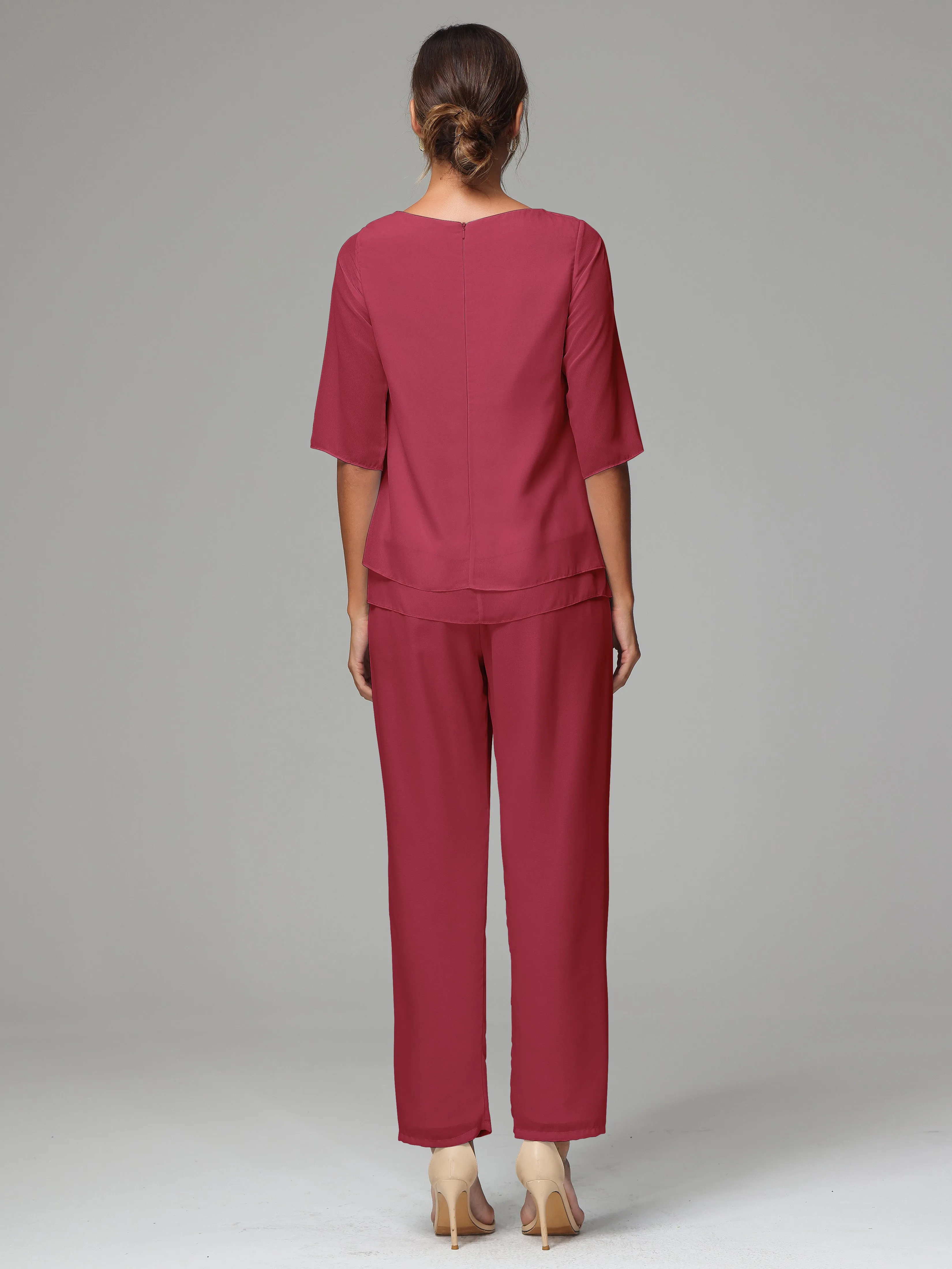 Simple Chiffon Half Sleeves Mother Of The Bride Dress Pants Suits