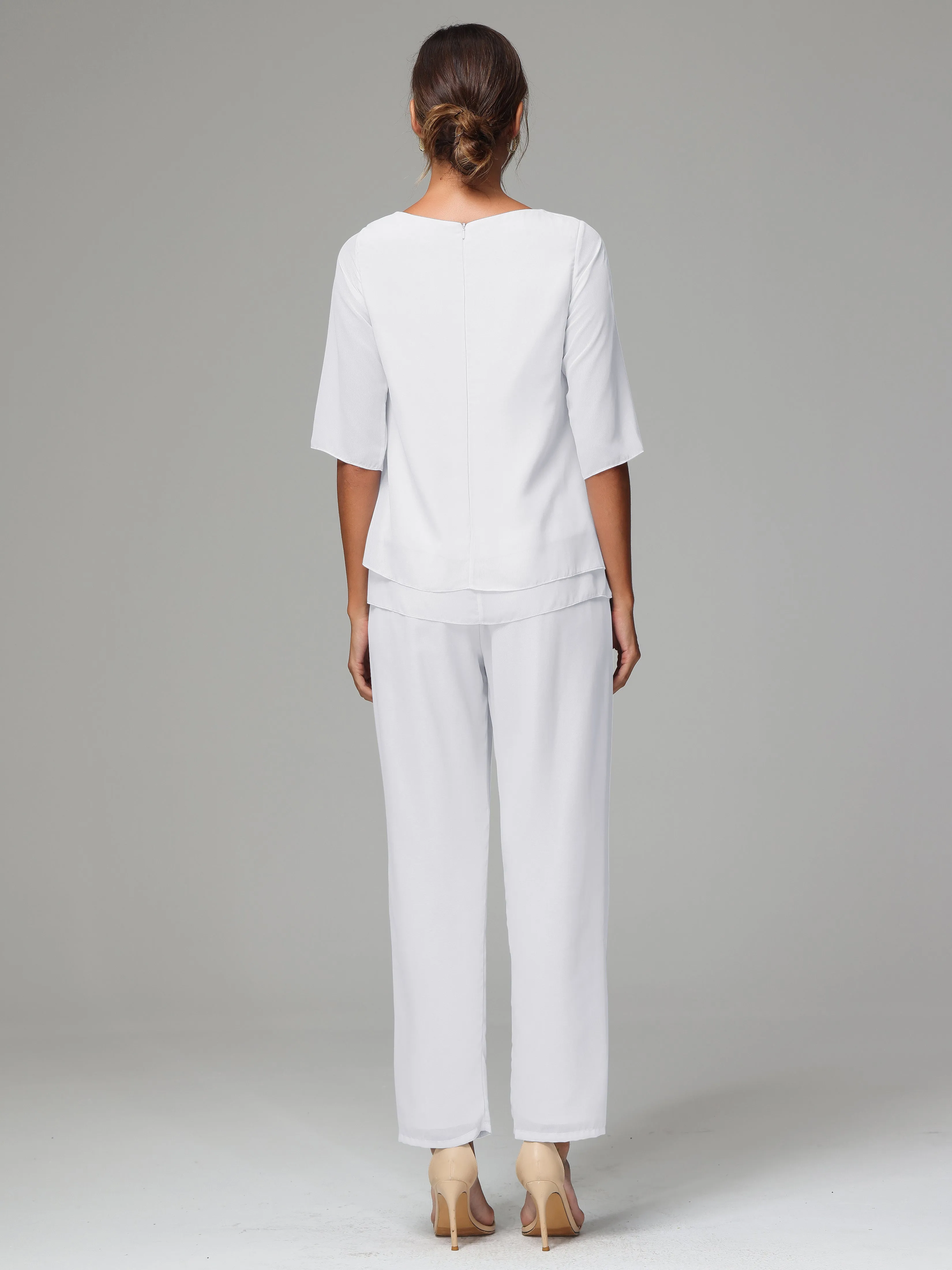 Simple Chiffon Half Sleeves Mother Of The Bride Dress Pants Suits