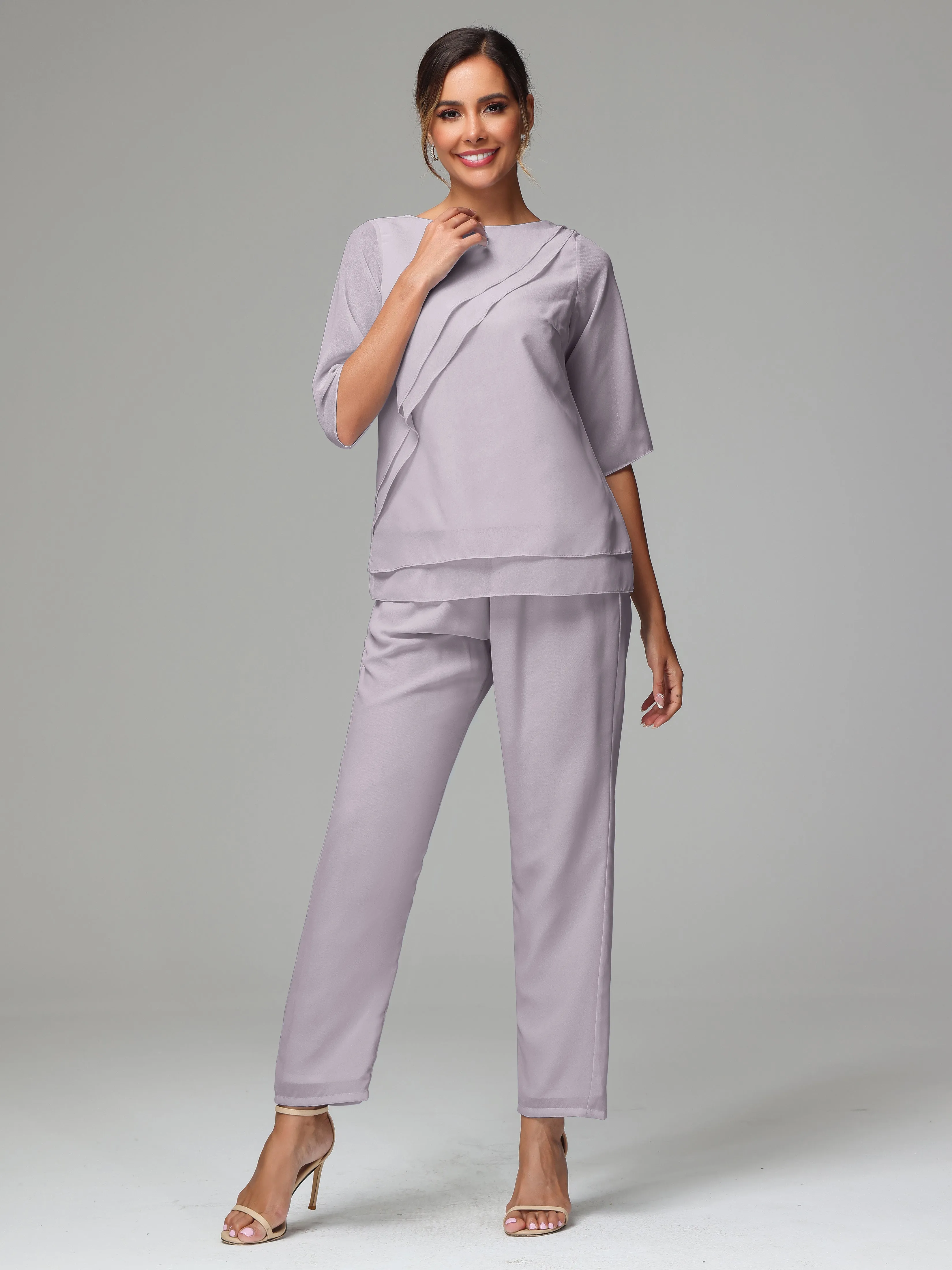 Simple Chiffon Half Sleeves Mother Of The Bride Dress Pants Suits