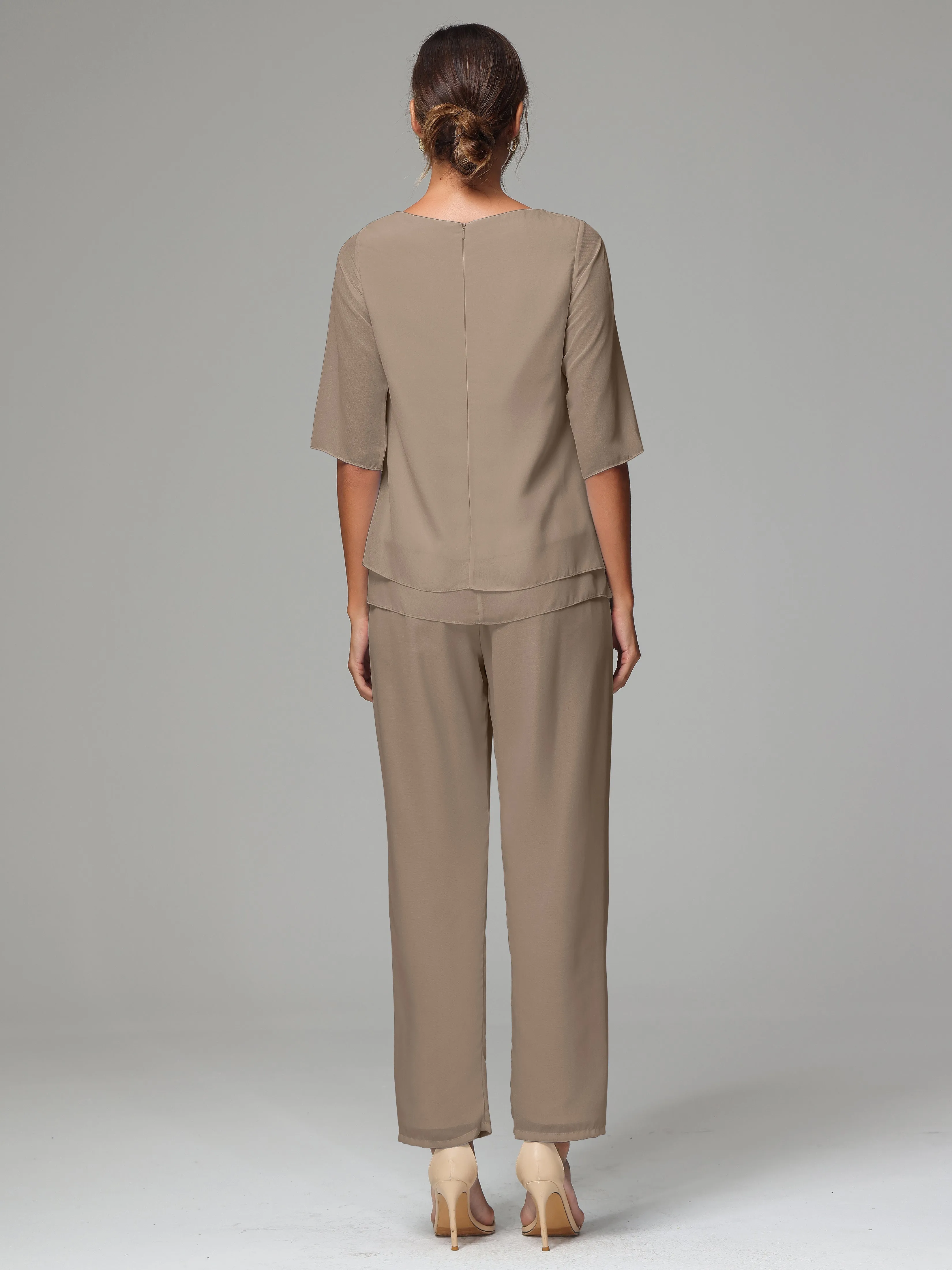 Simple Chiffon Half Sleeves Mother Of The Bride Dress Pants Suits