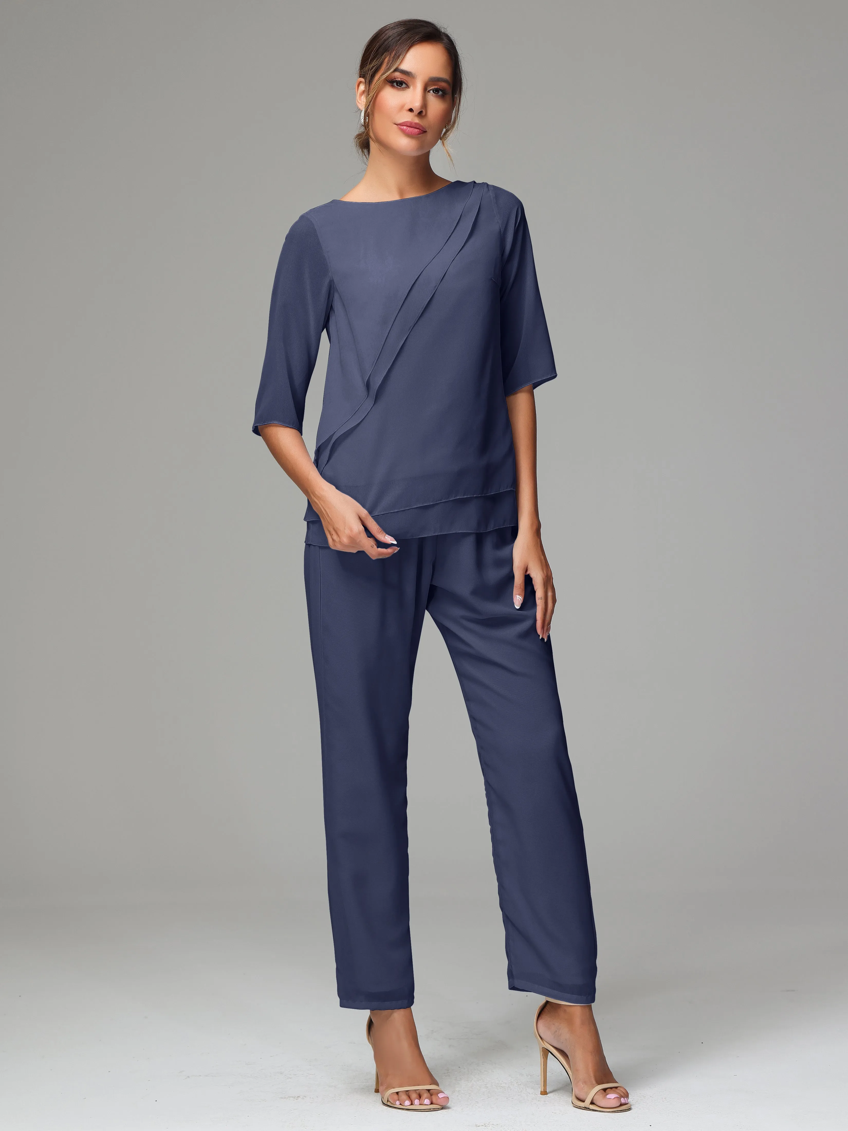 Simple Chiffon Half Sleeves Mother Of The Bride Dress Pants Suits