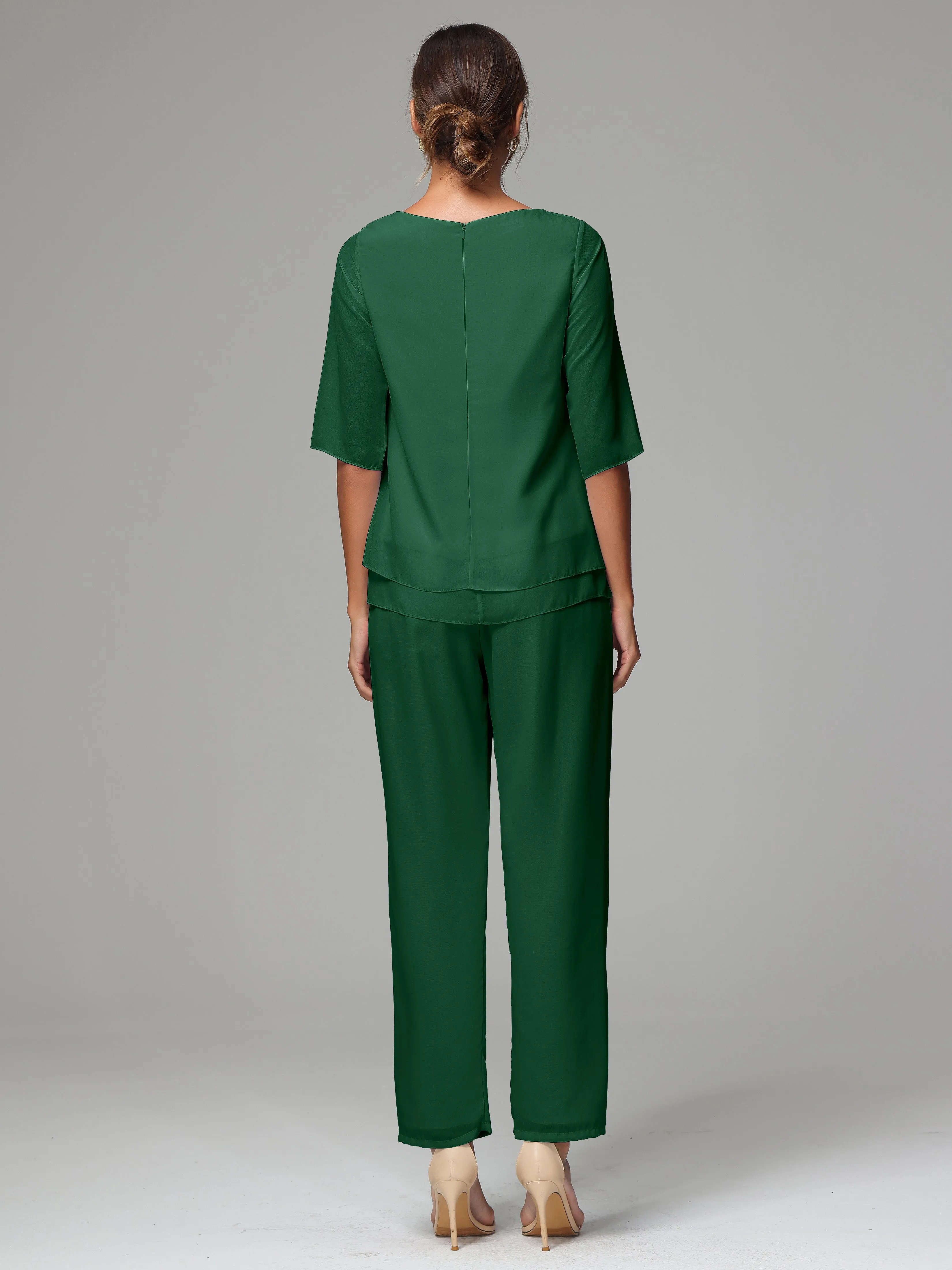 Simple Chiffon Half Sleeves Mother Of The Bride Dress Pants Suits