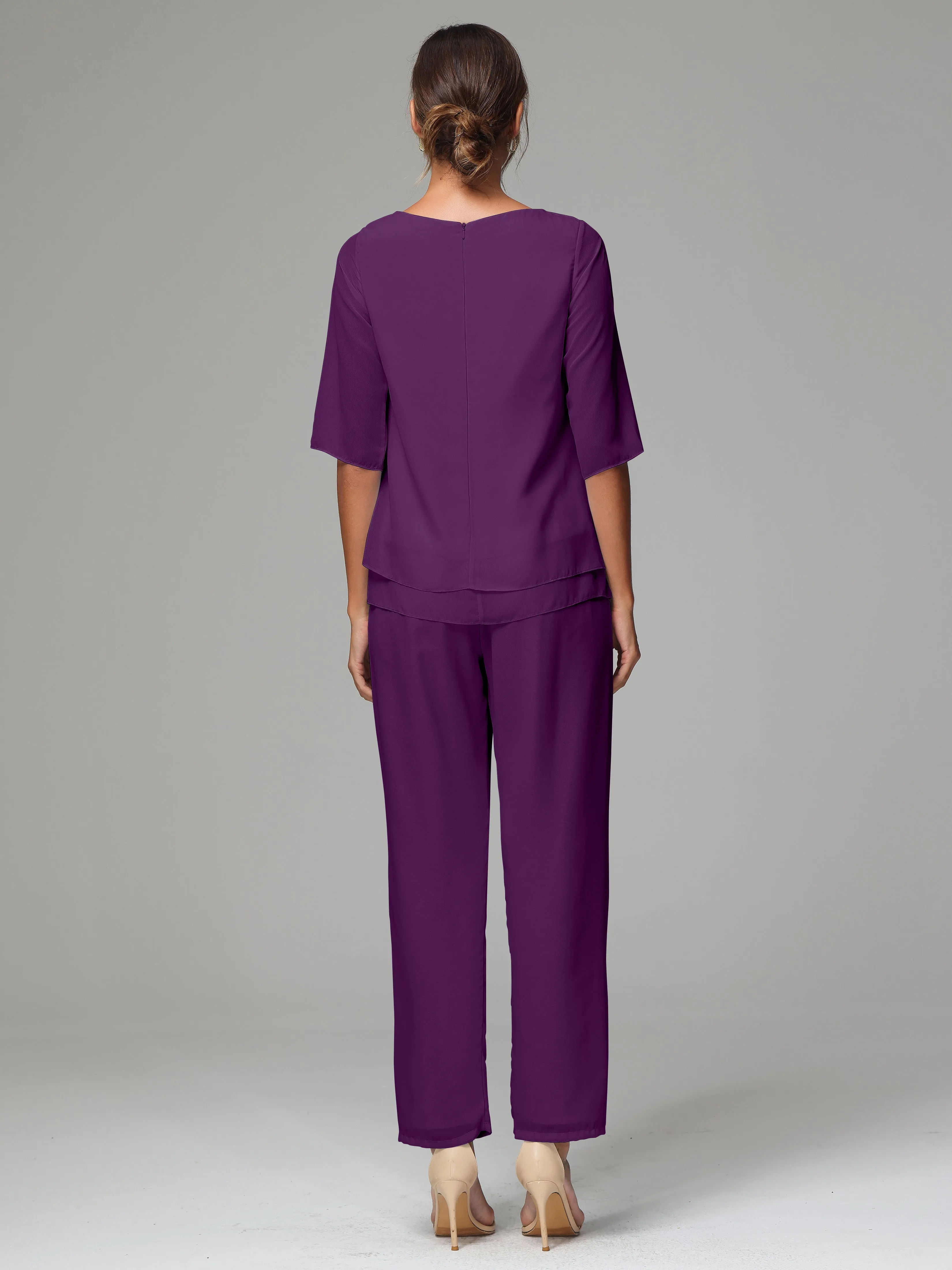 Simple Chiffon Half Sleeves Mother Of The Bride Dress Pants Suits