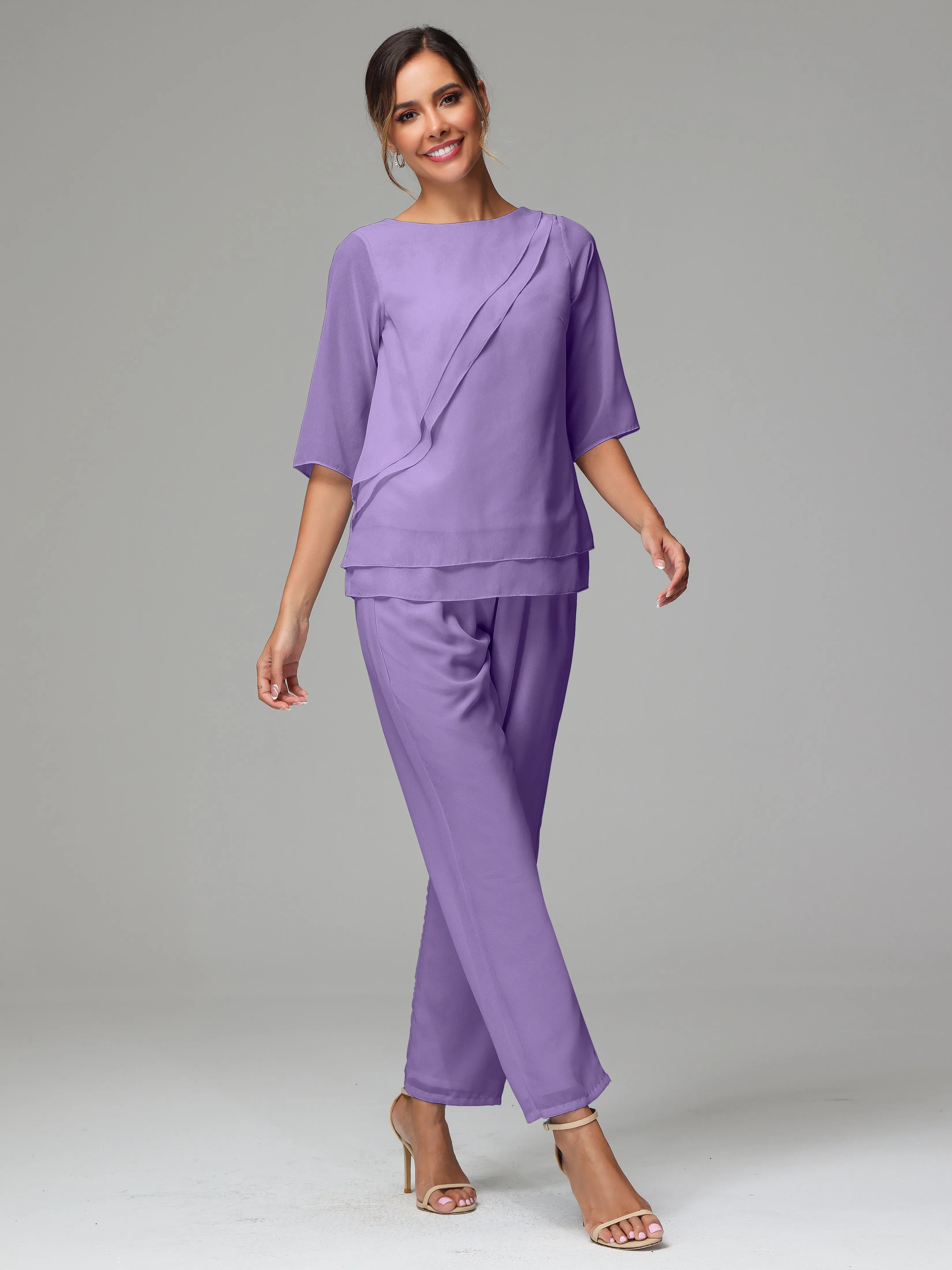 Simple Chiffon Half Sleeves Mother Of The Bride Dress Pants Suits