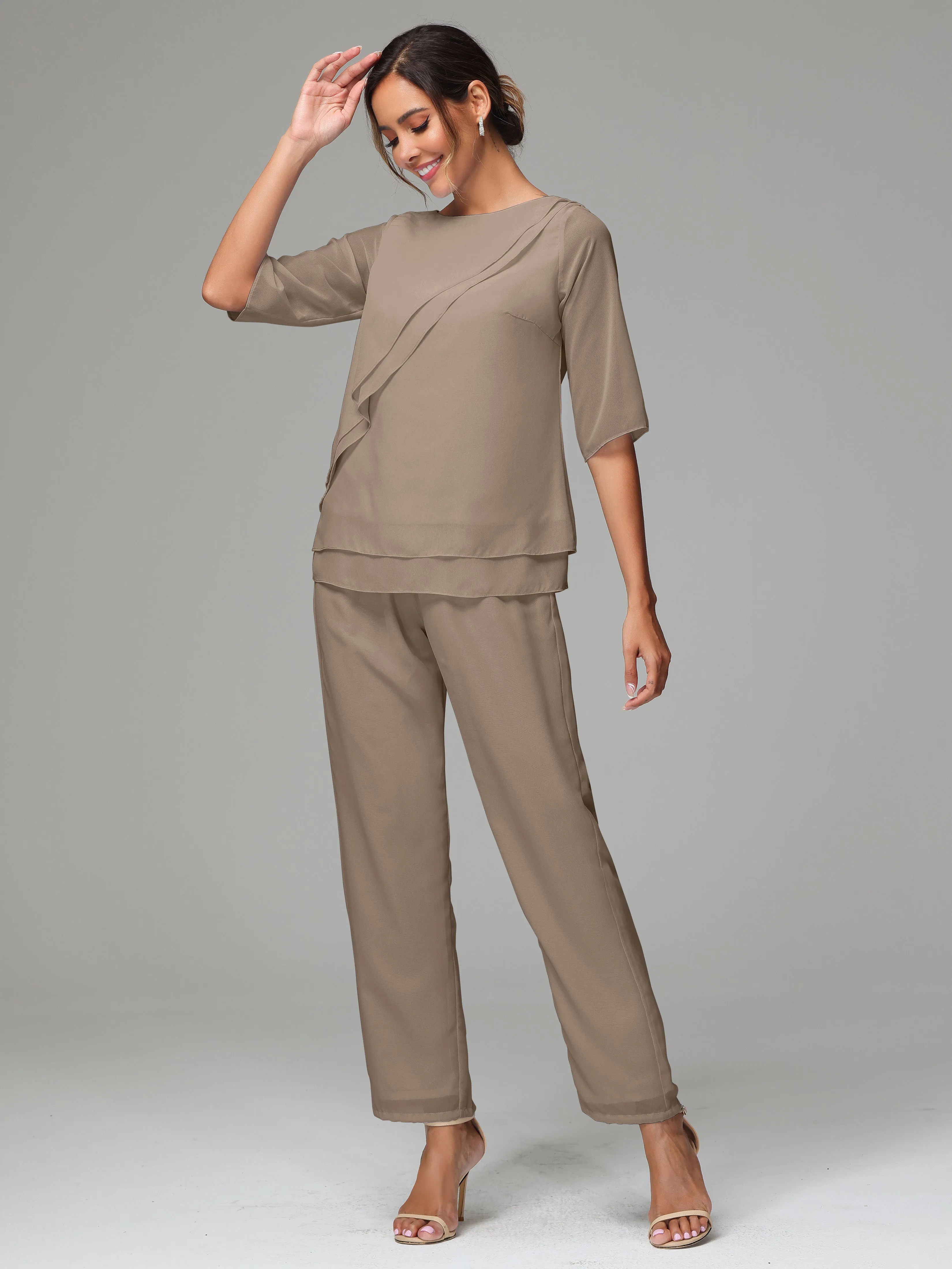 Simple Chiffon Half Sleeves Mother Of The Bride Dress Pants Suits