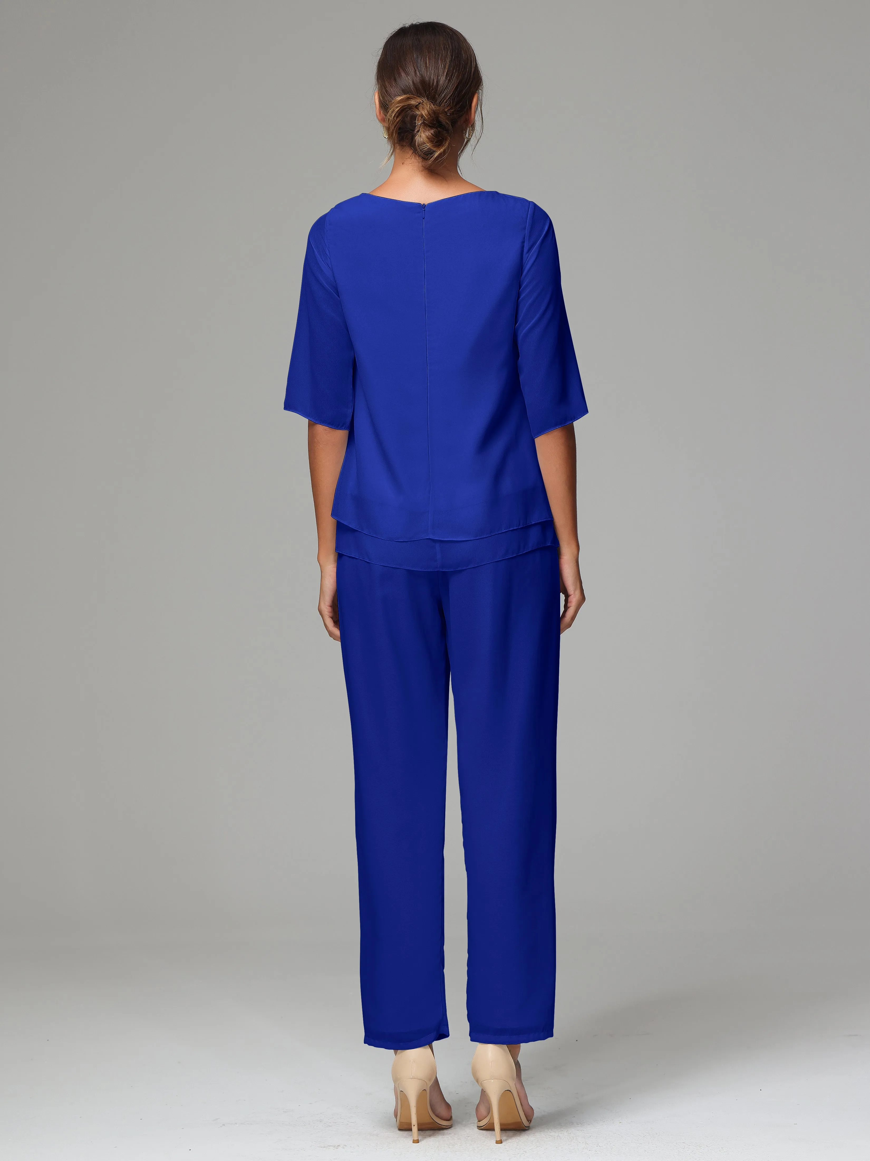 Simple Chiffon Half Sleeves Mother Of The Bride Dress Pants Suits
