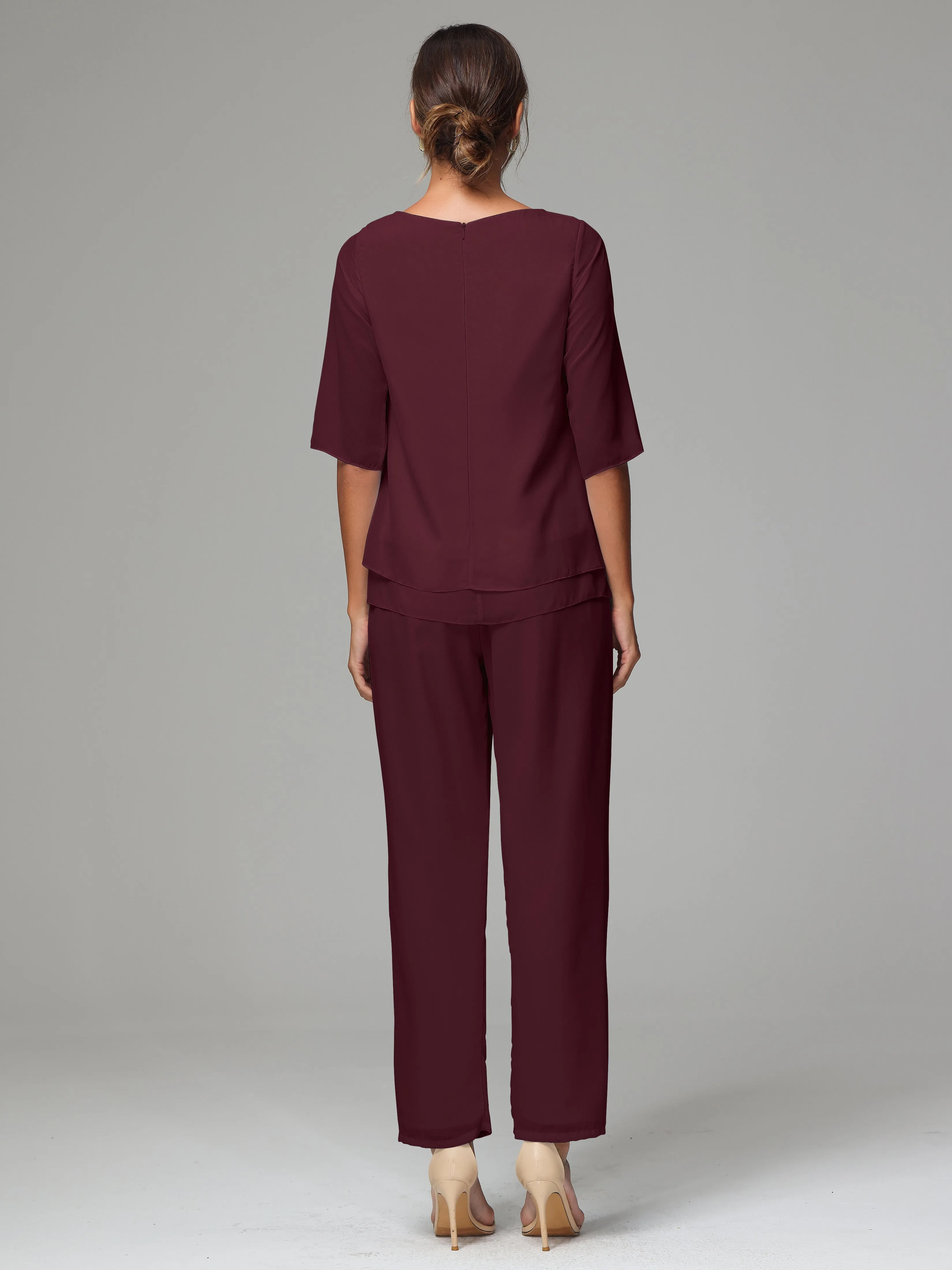 Simple Chiffon Half Sleeves Mother Of The Bride Dress Pants Suits