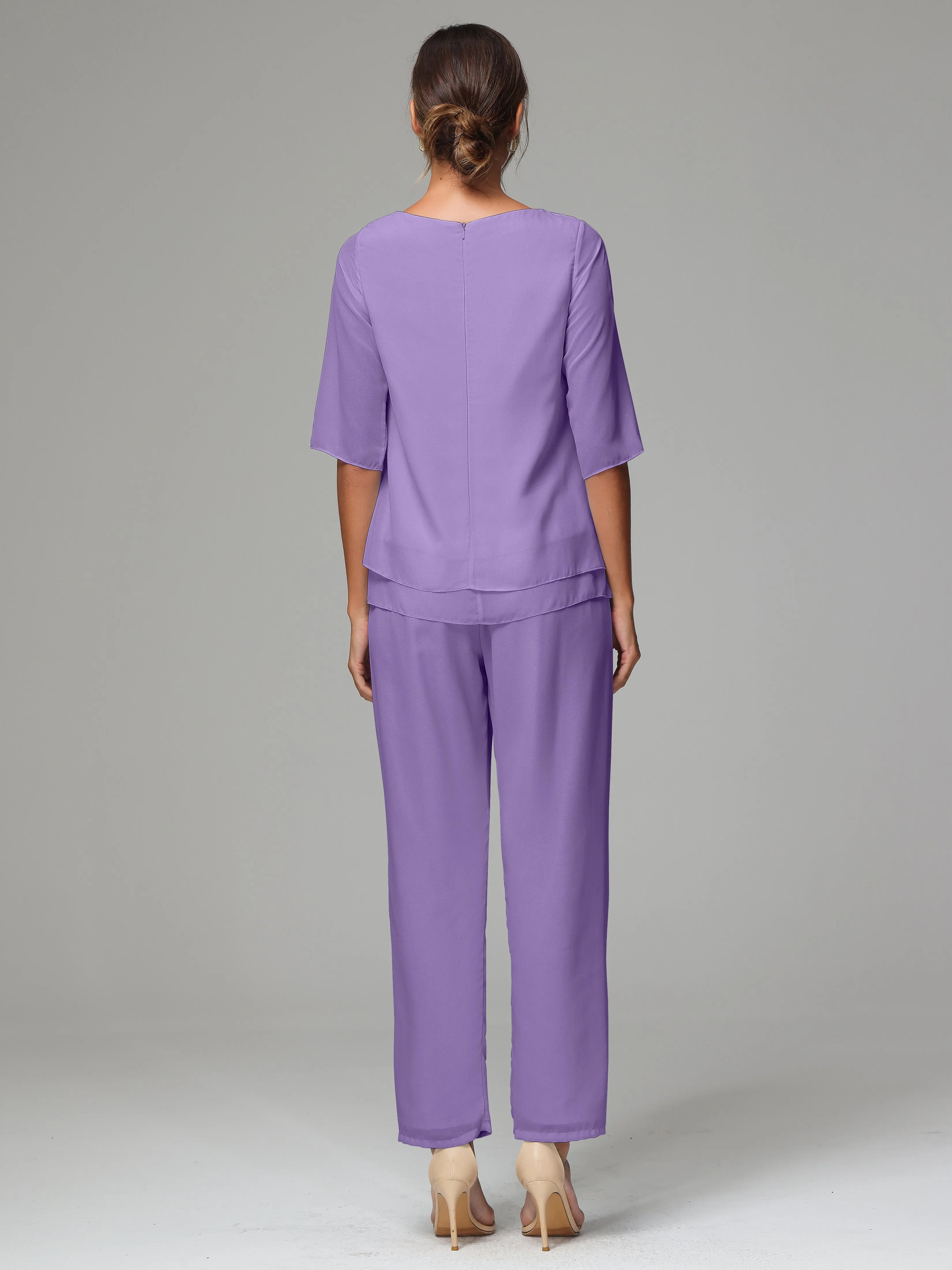 Simple Chiffon Half Sleeves Mother Of The Bride Dress Pants Suits
