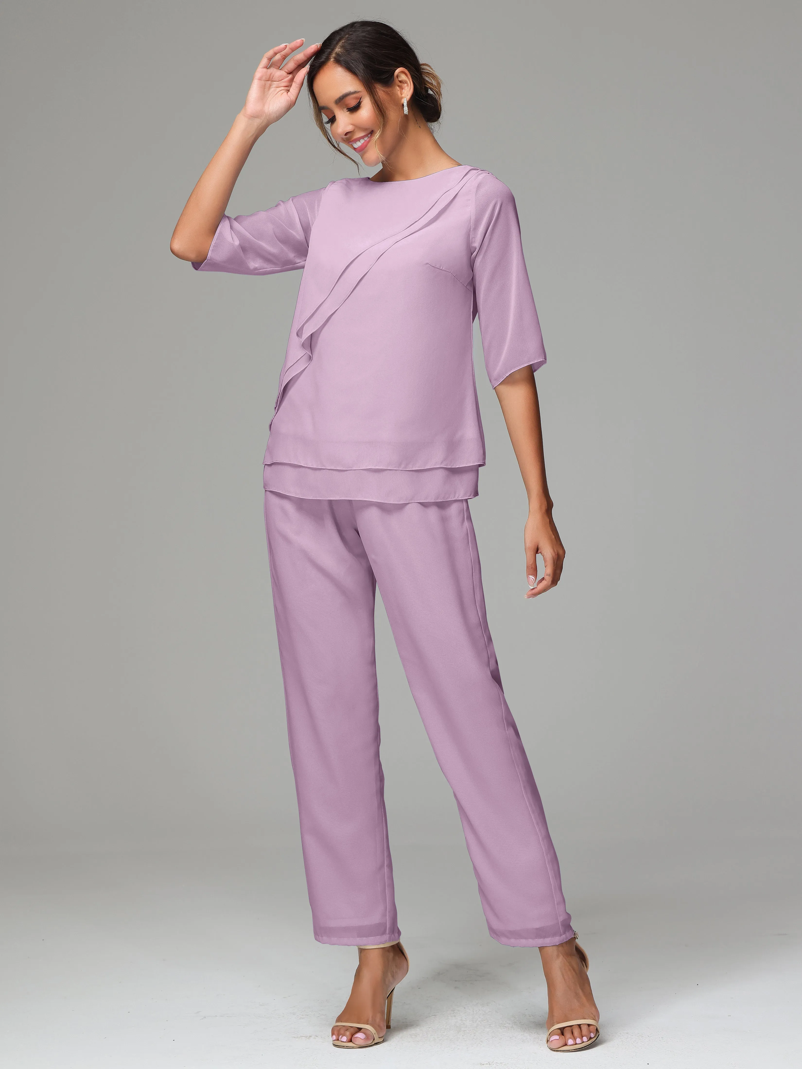 Simple Chiffon Half Sleeves Mother Of The Bride Dress Pants Suits