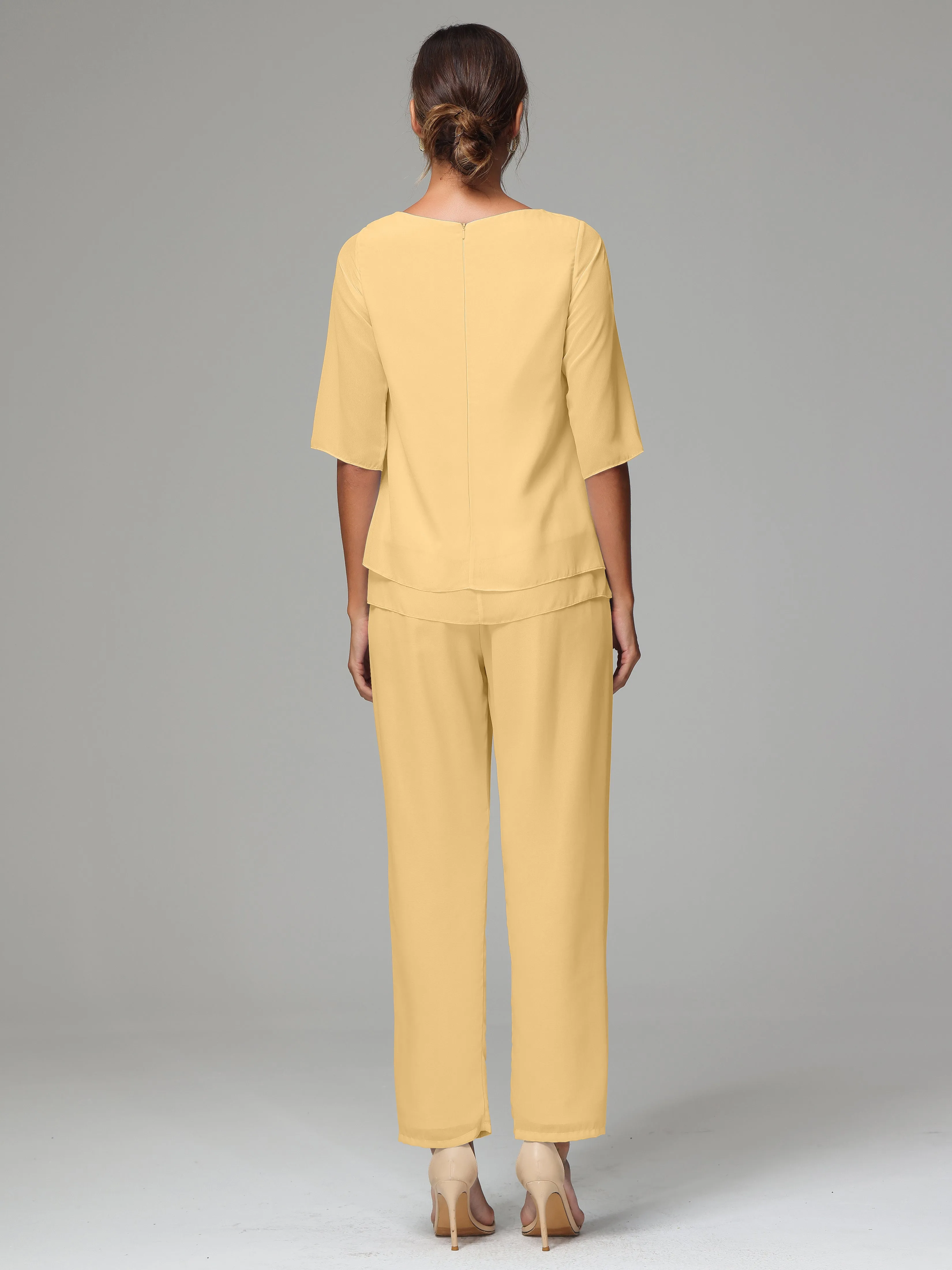 Simple Chiffon Half Sleeves Mother Of The Bride Dress Pants Suits