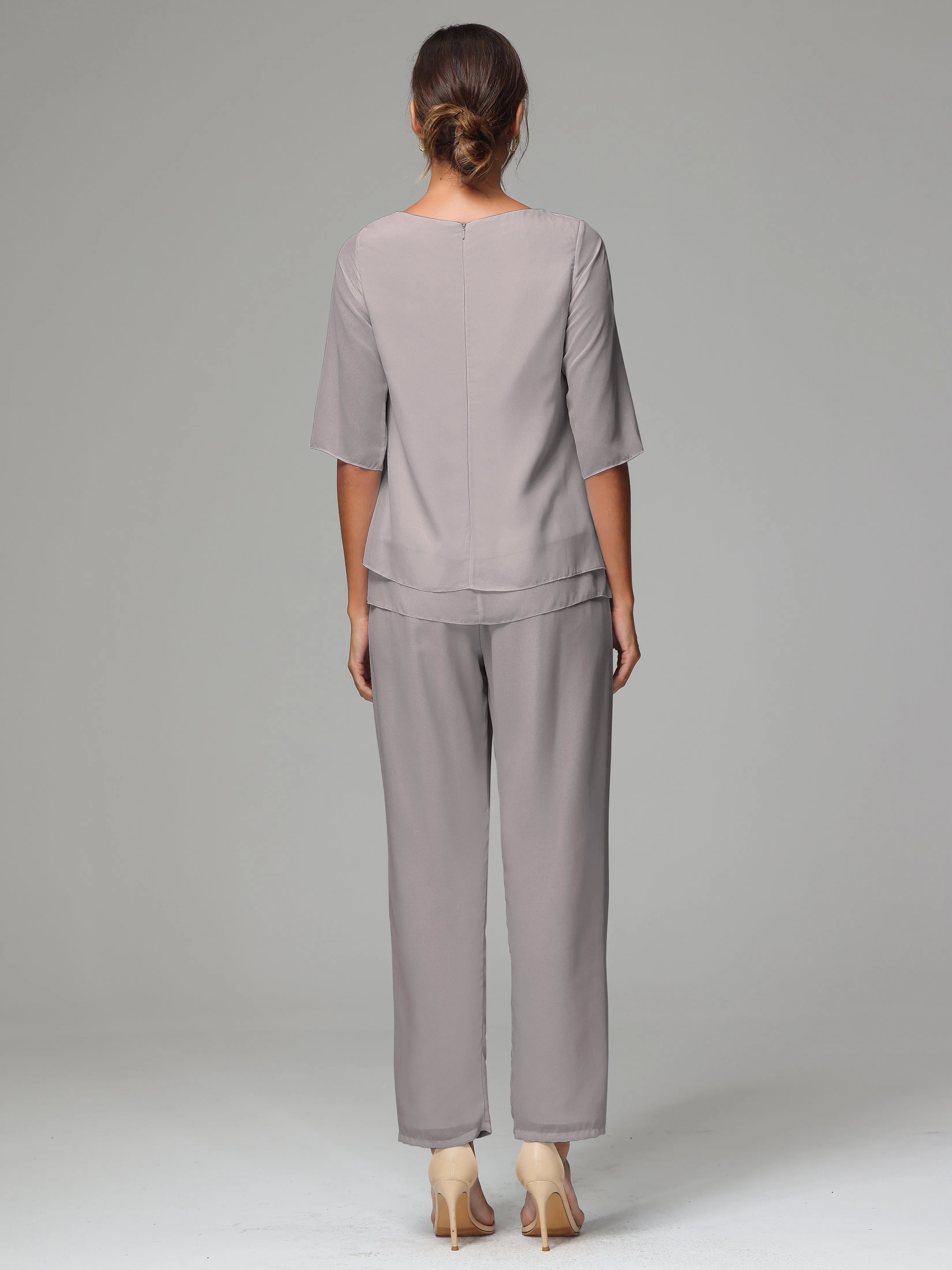 Simple Chiffon Half Sleeves Mother Of The Bride Dress Pants Suits