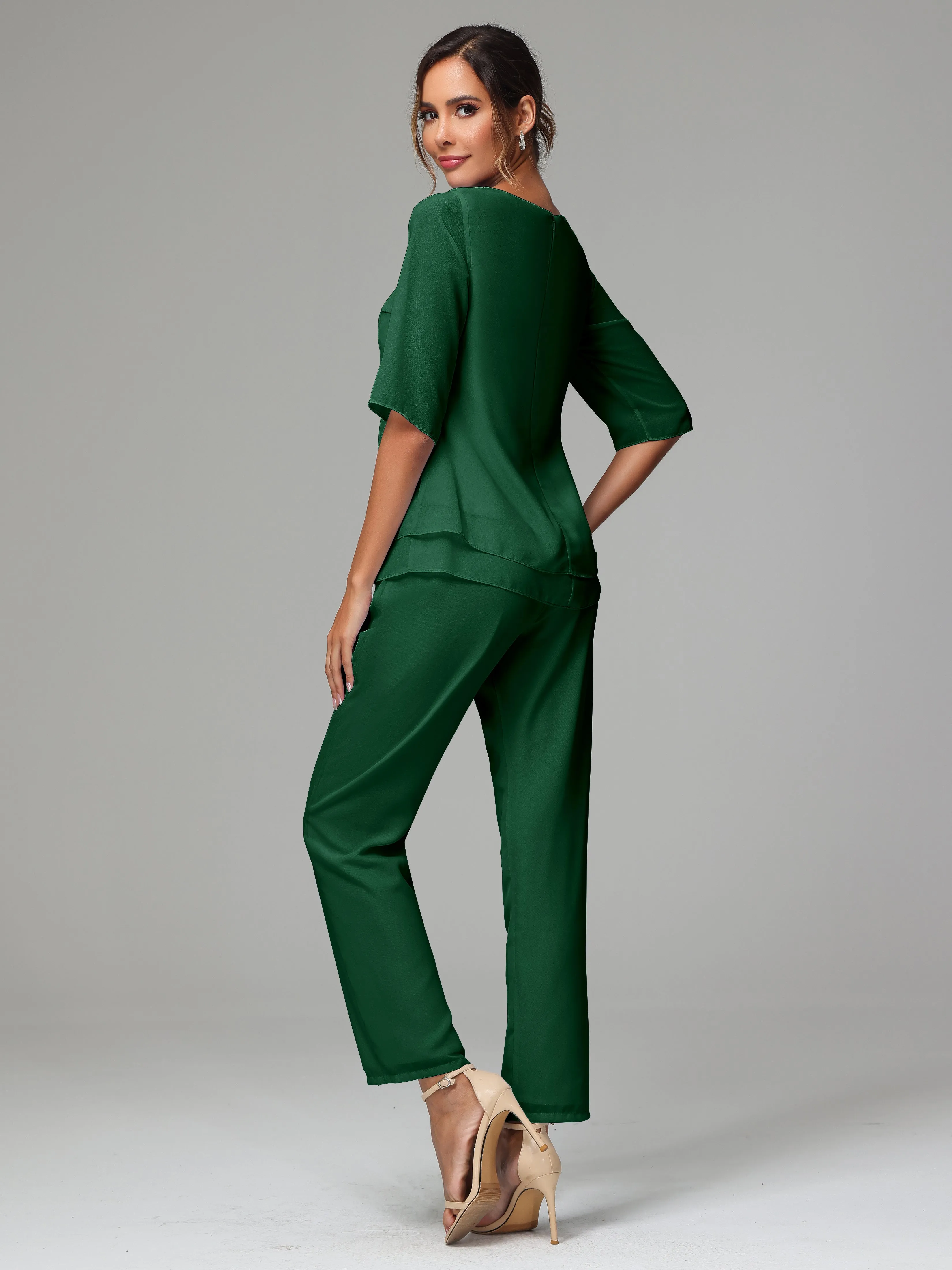 Simple Chiffon Half Sleeves Mother Of The Bride Dress Pants Suits