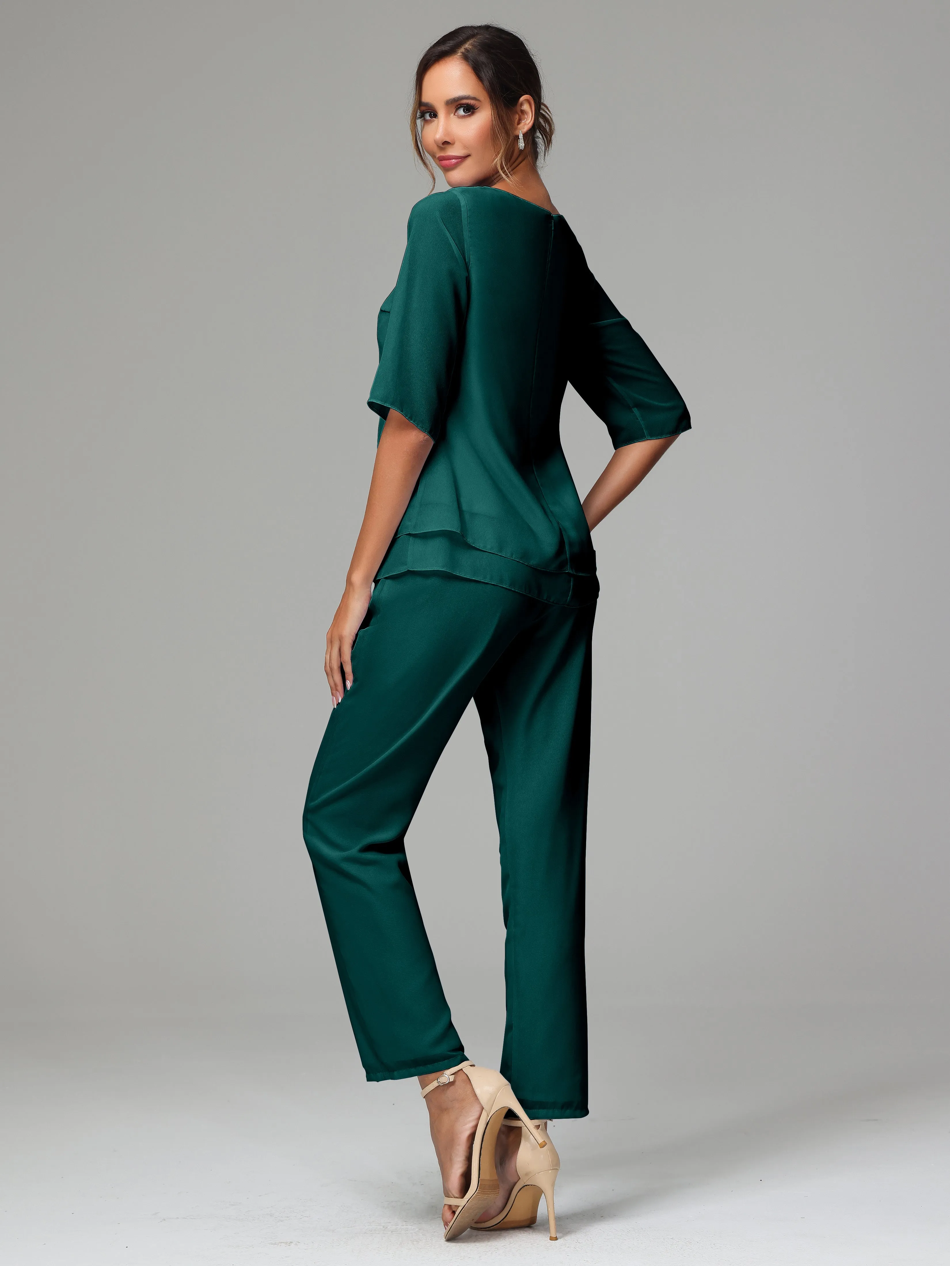 Simple Chiffon Half Sleeves Mother Of The Bride Dress Pants Suits