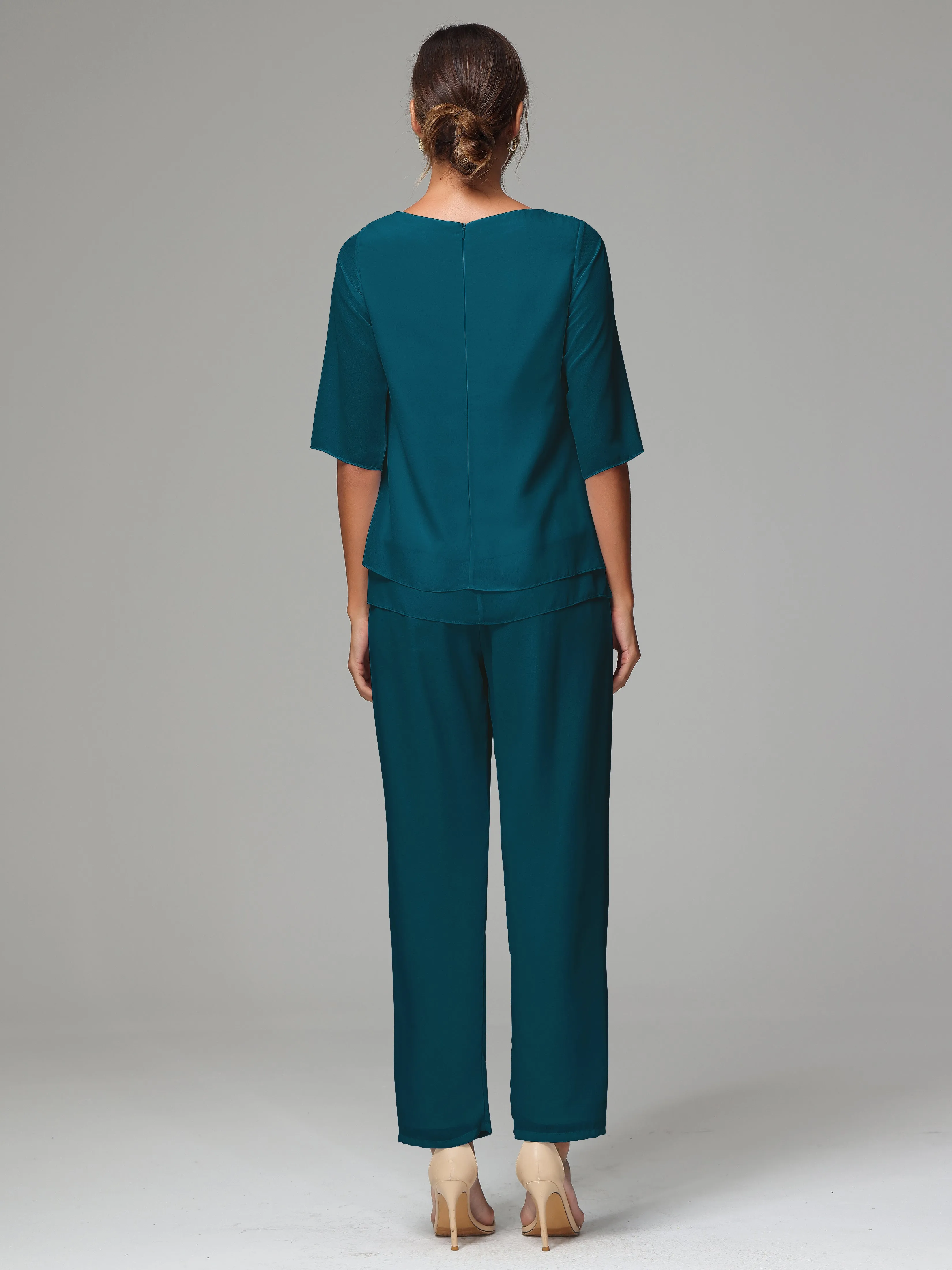 Simple Chiffon Half Sleeves Mother Of The Bride Dress Pants Suits