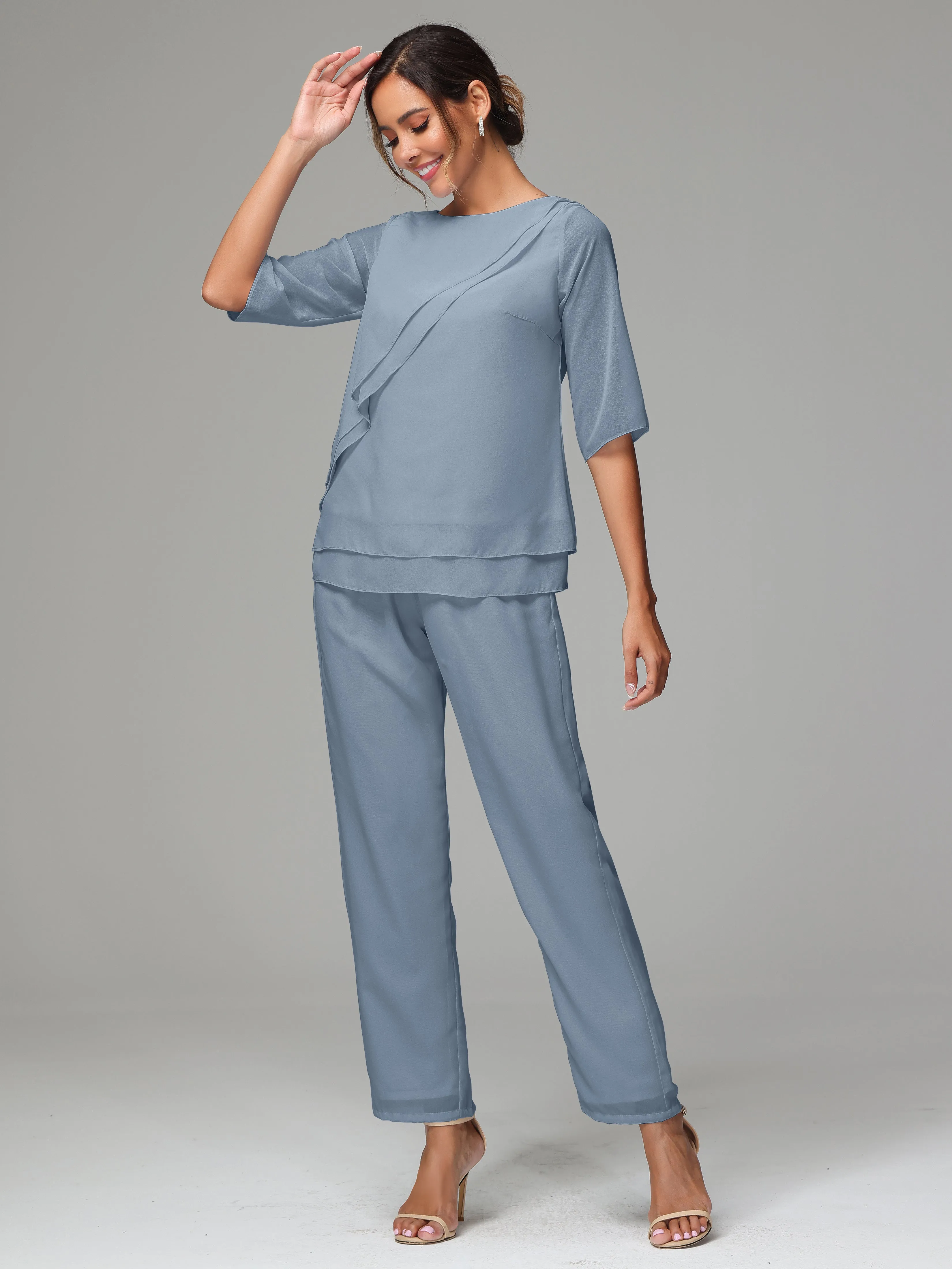 Simple Chiffon Half Sleeves Mother Of The Bride Dress Pants Suits