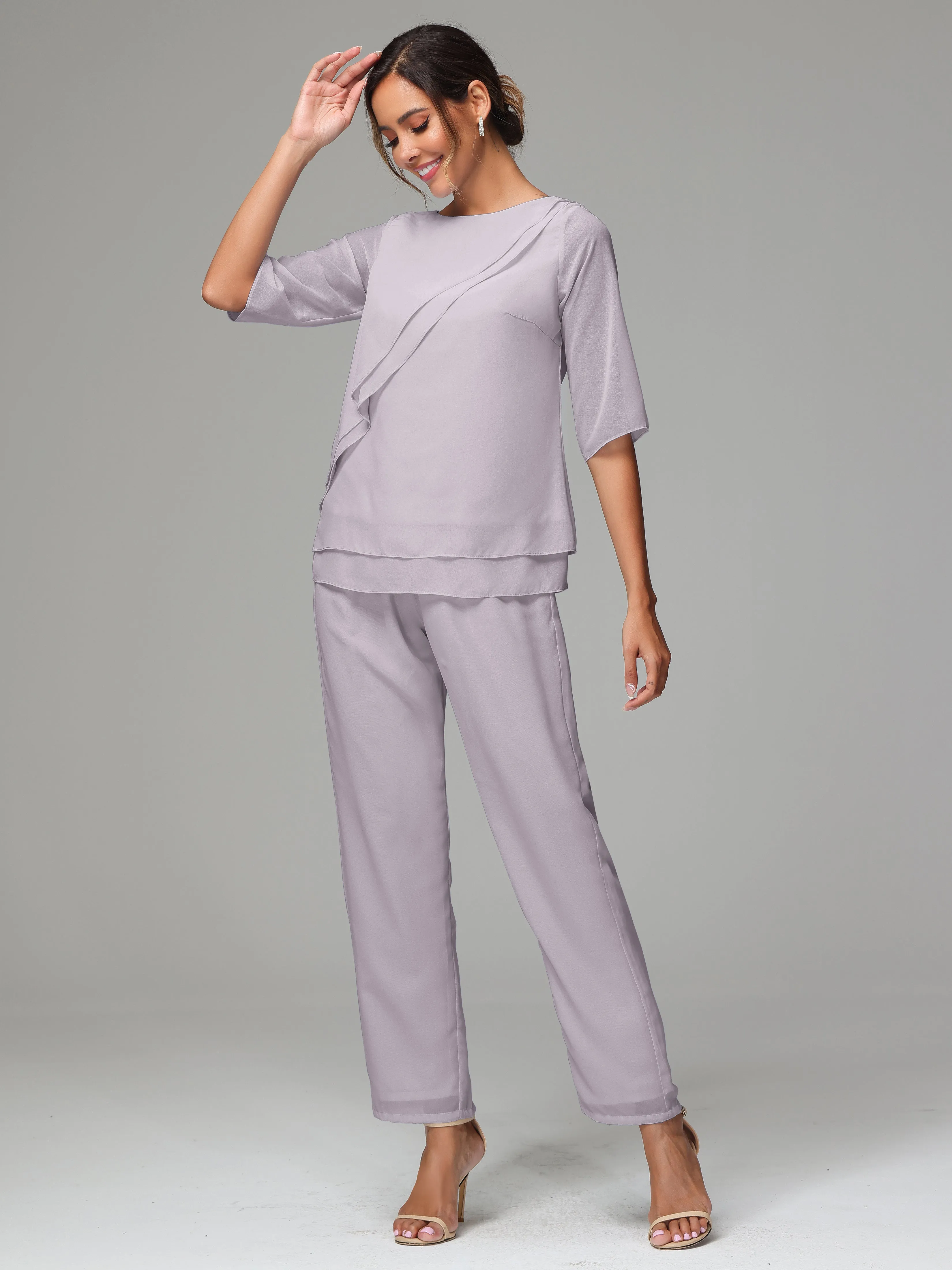 Simple Chiffon Half Sleeves Mother Of The Bride Dress Pants Suits