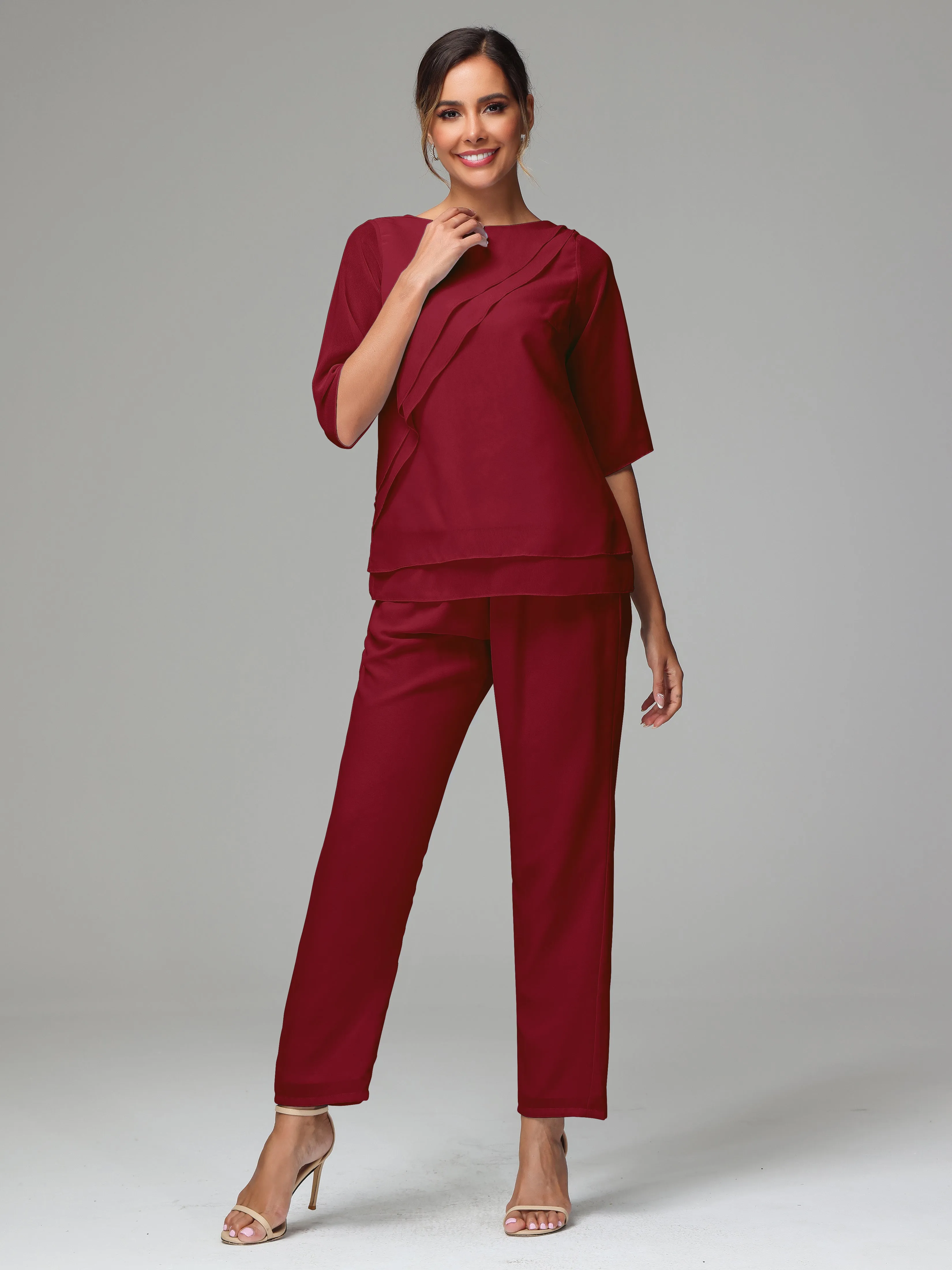 Simple Chiffon Half Sleeves Mother Of The Bride Dress Pants Suits