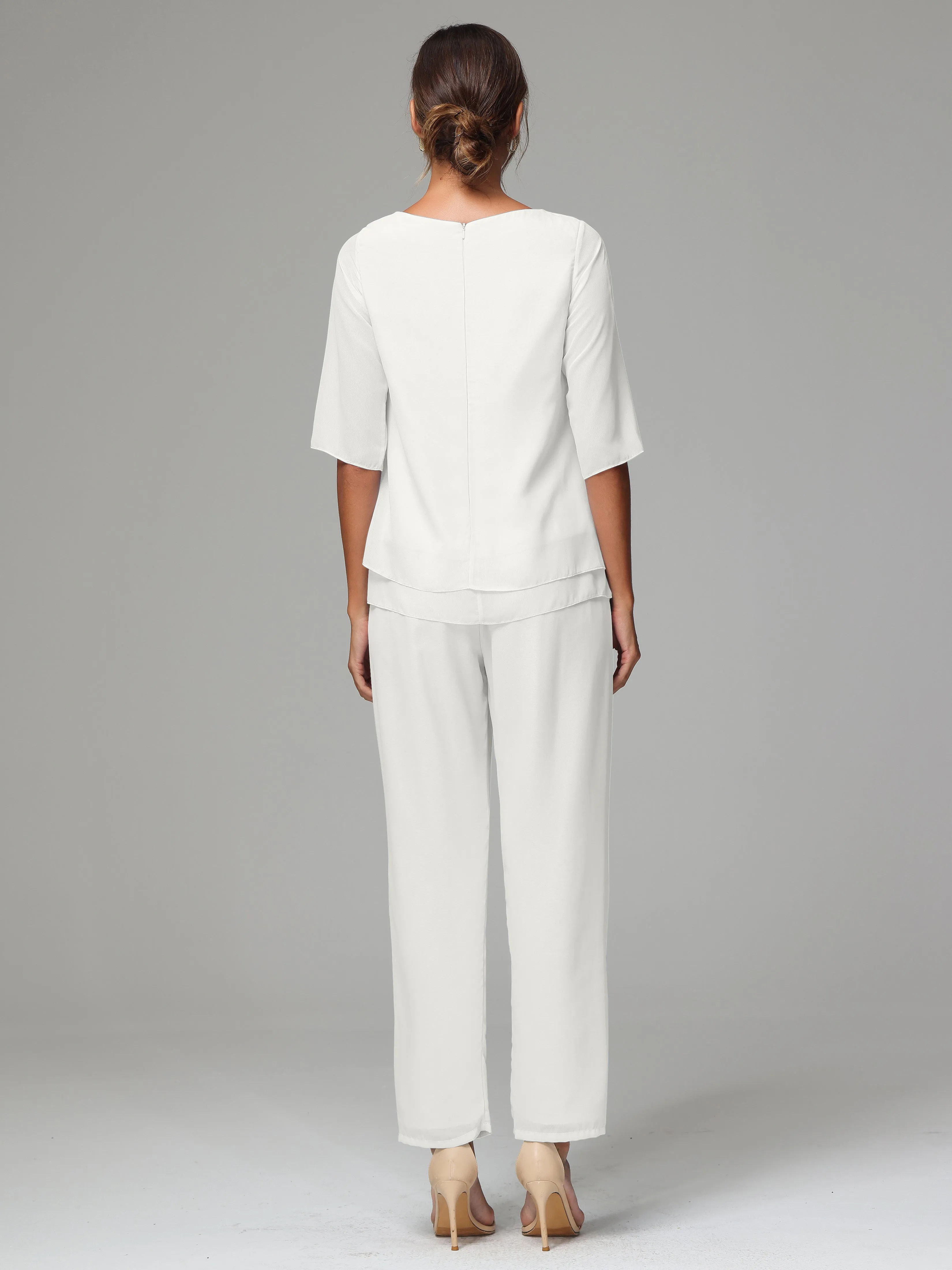 Simple Chiffon Half Sleeves Mother Of The Bride Dress Pants Suits