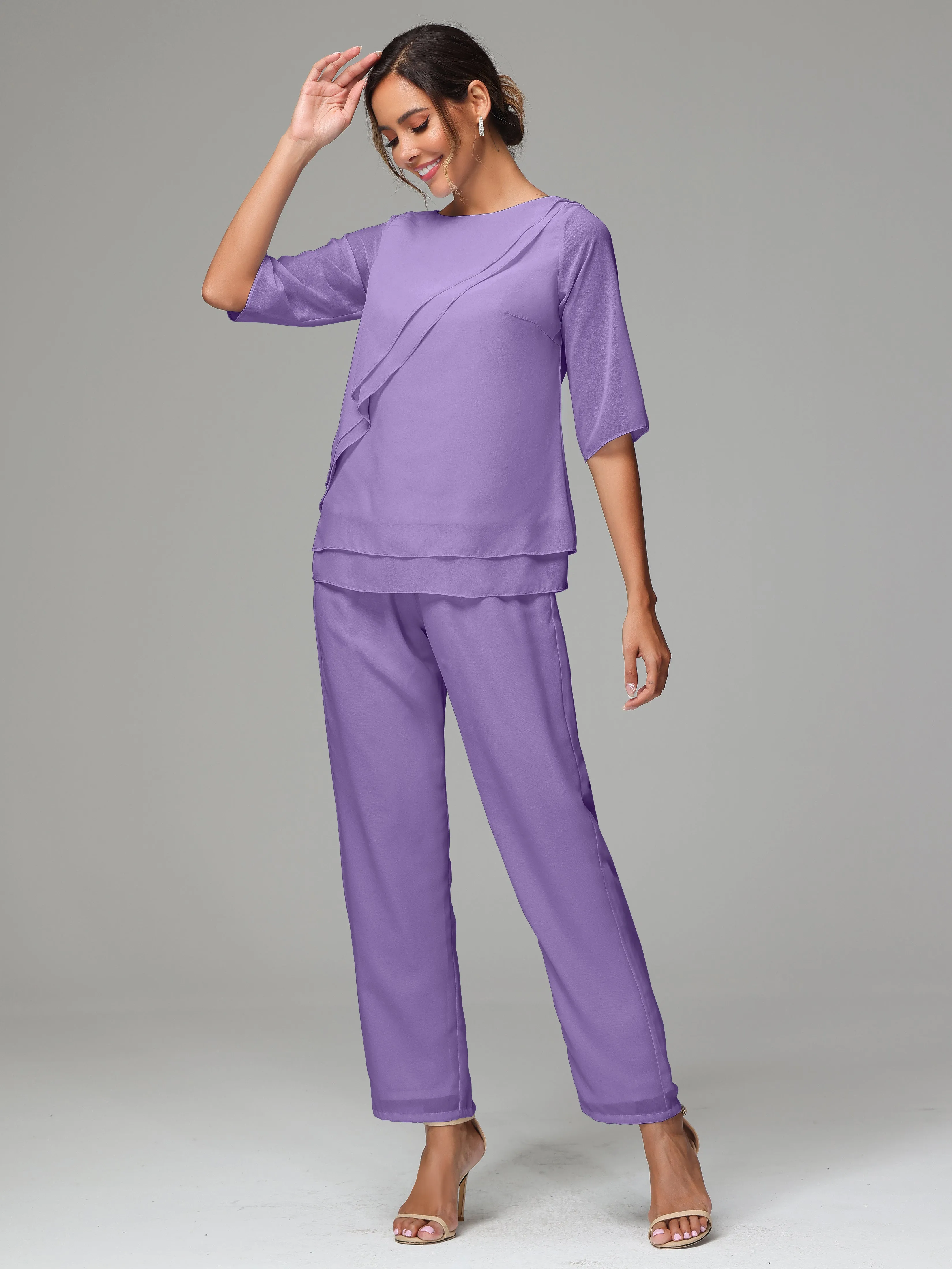 Simple Chiffon Half Sleeves Mother Of The Bride Dress Pants Suits
