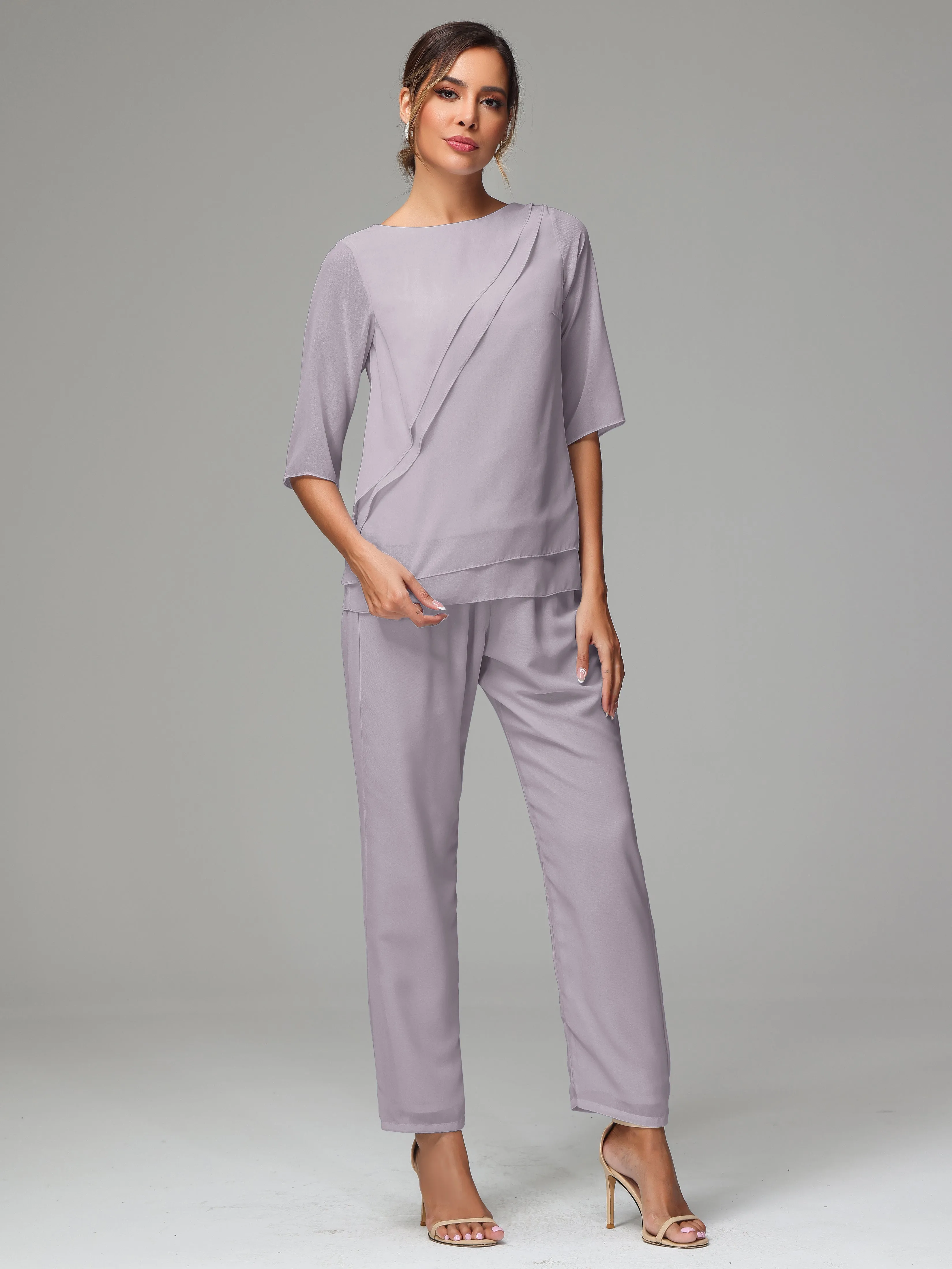 Simple Chiffon Half Sleeves Mother Of The Bride Dress Pants Suits