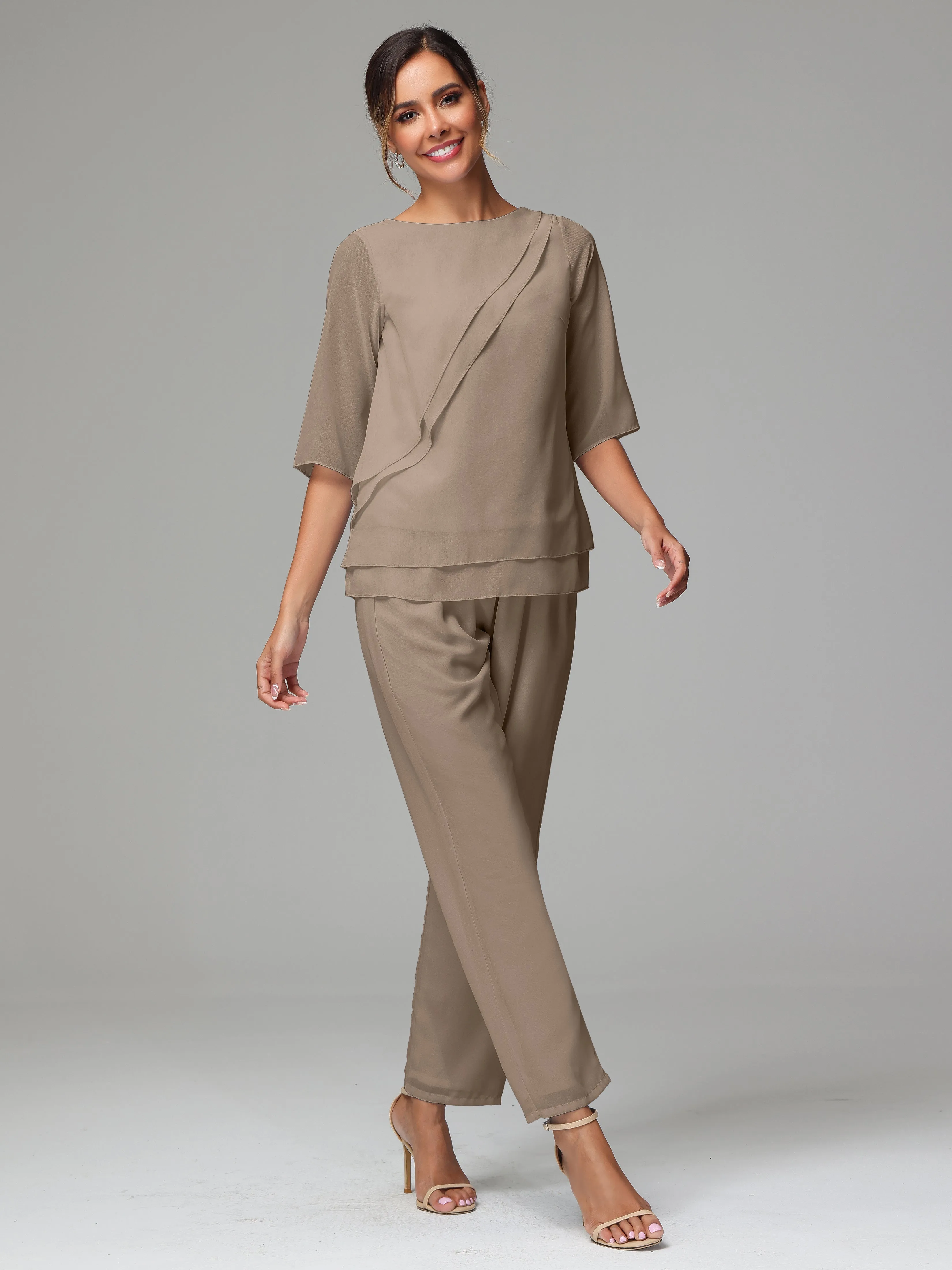 Simple Chiffon Half Sleeves Mother Of The Bride Dress Pants Suits