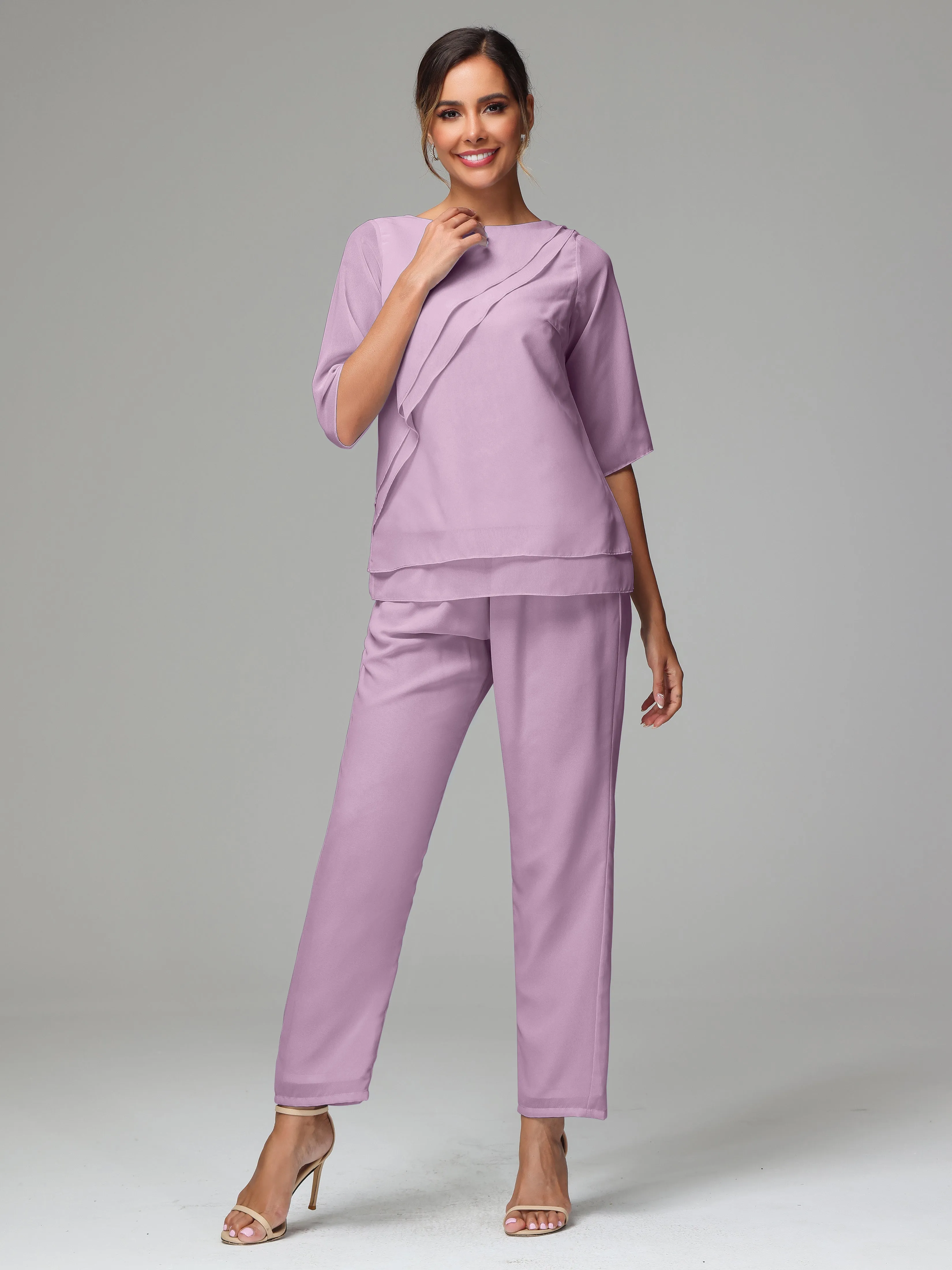 Simple Chiffon Half Sleeves Mother Of The Bride Dress Pants Suits