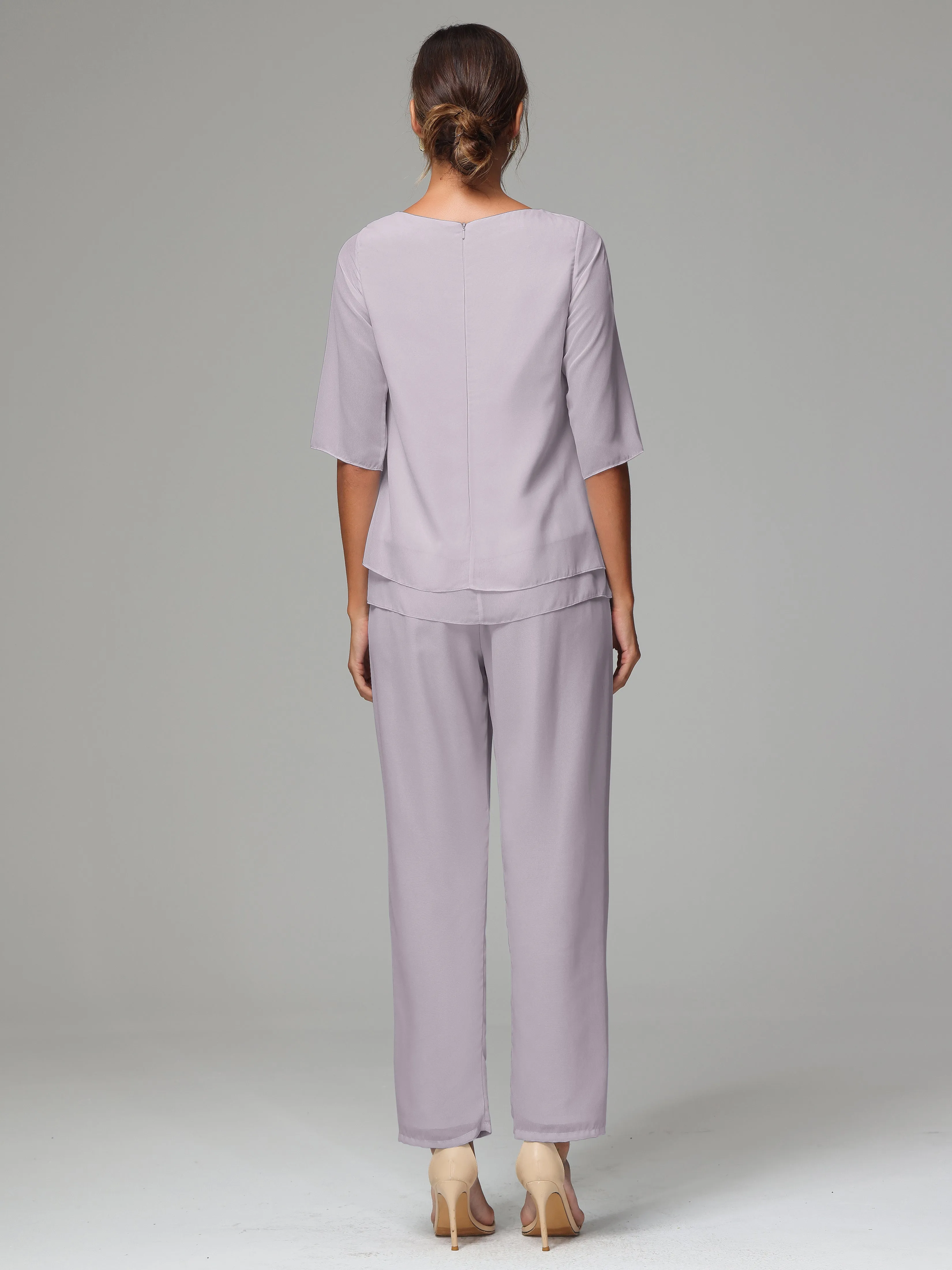 Simple Chiffon Half Sleeves Mother Of The Bride Dress Pants Suits