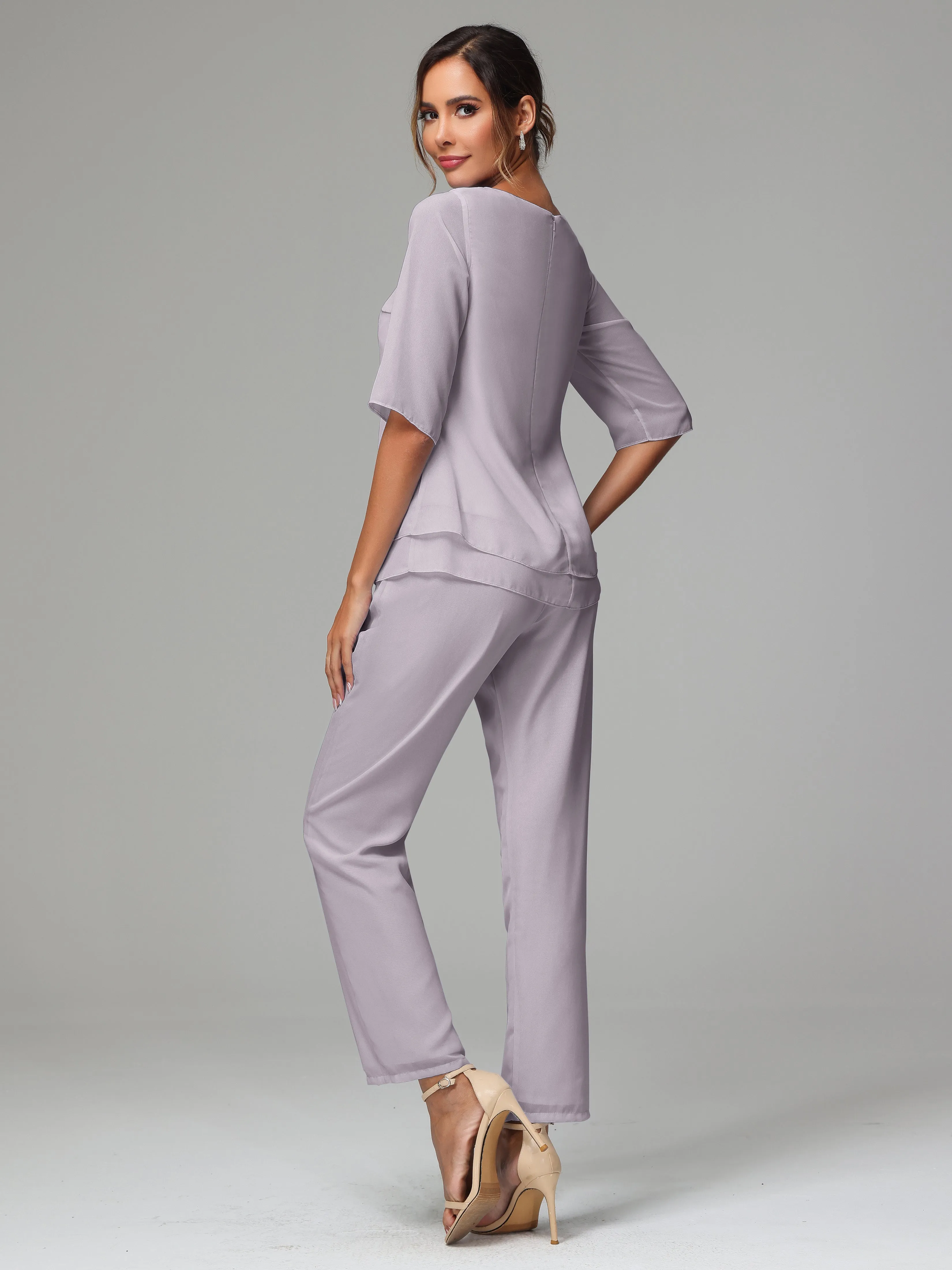 Simple Chiffon Half Sleeves Mother Of The Bride Dress Pants Suits