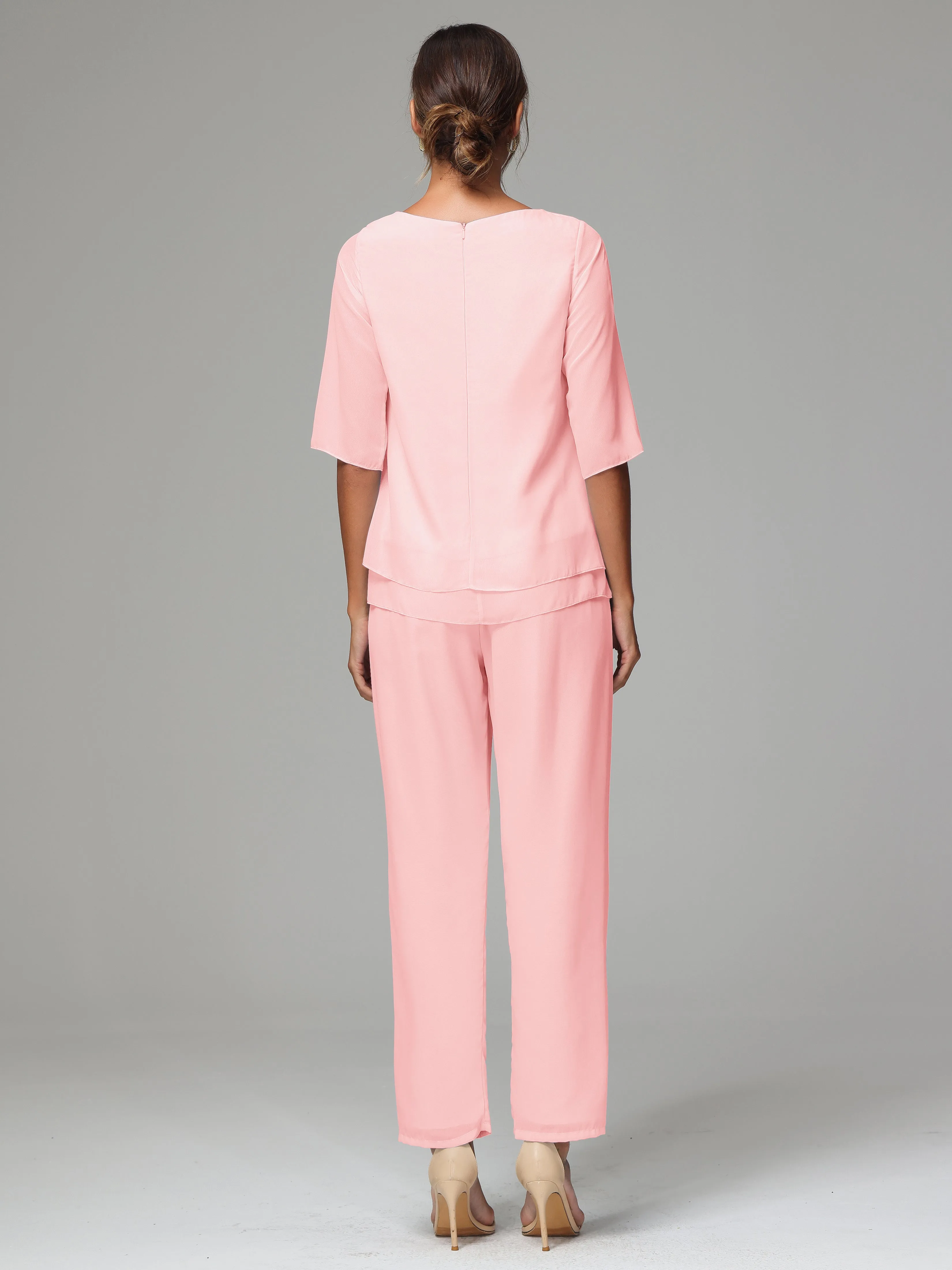 Simple Chiffon Half Sleeves Mother Of The Bride Dress Pants Suits