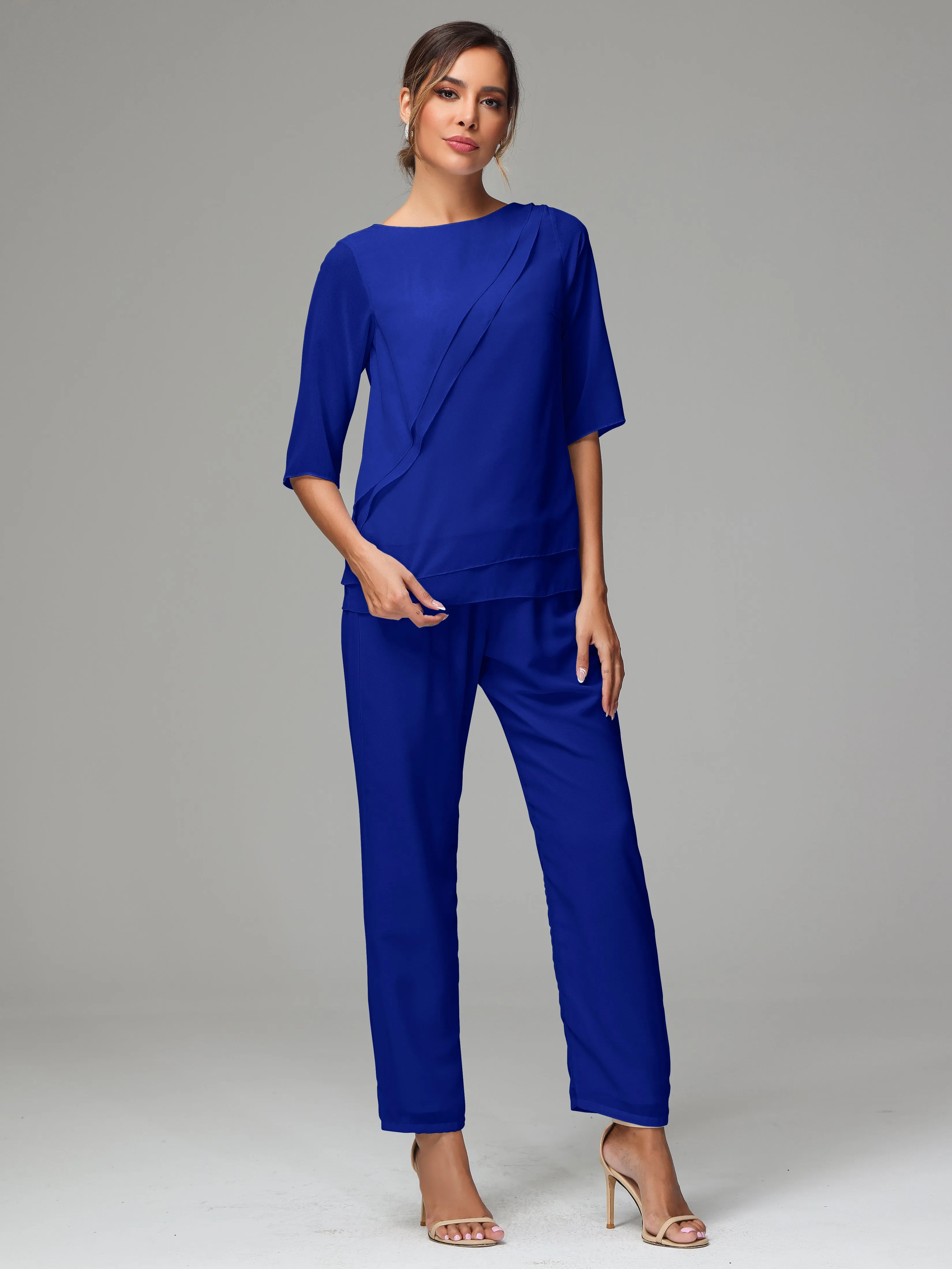 Simple Chiffon Half Sleeves Mother Of The Bride Dress Pants Suits