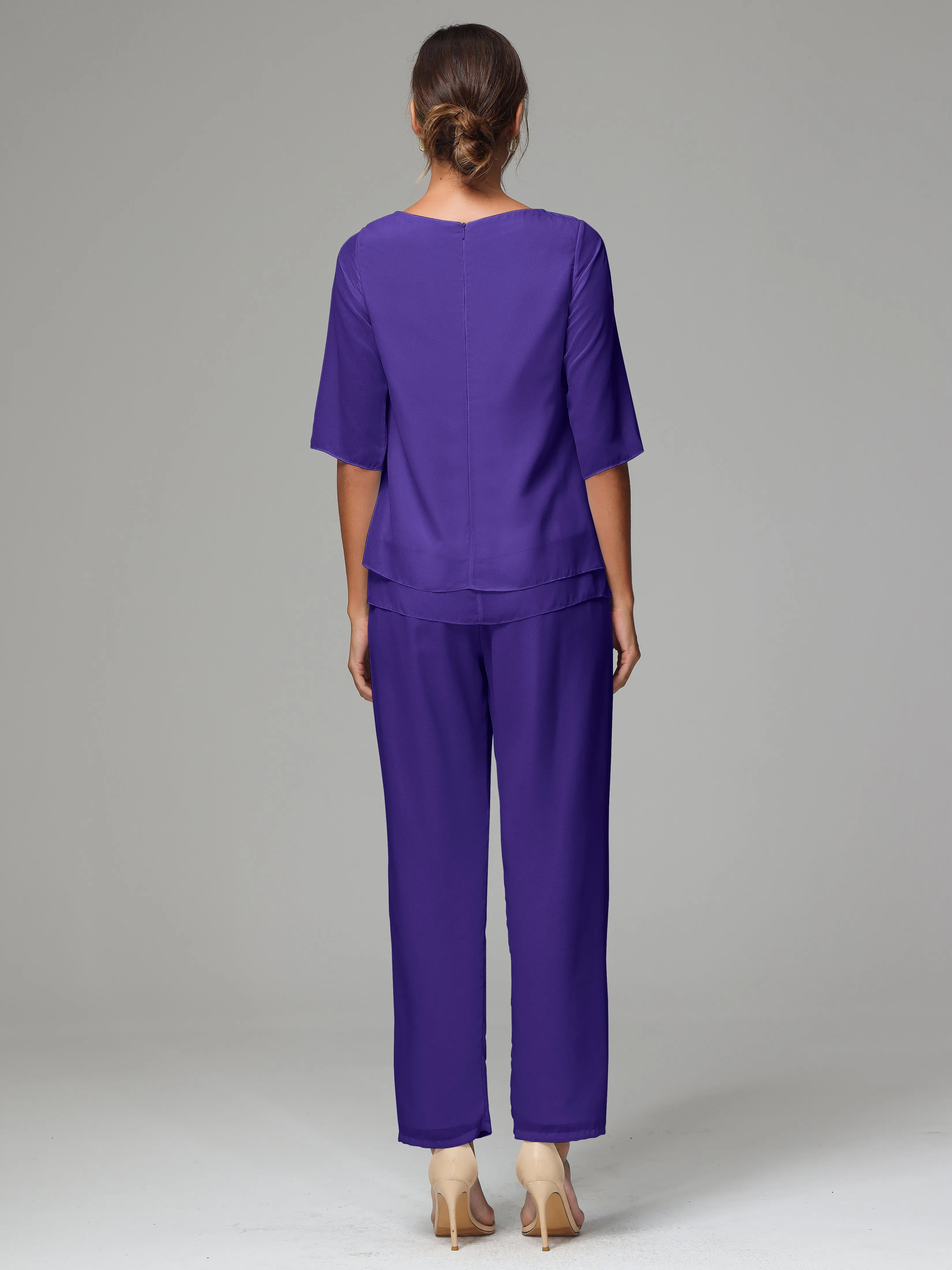 Simple Chiffon Half Sleeves Mother Of The Bride Dress Pants Suits