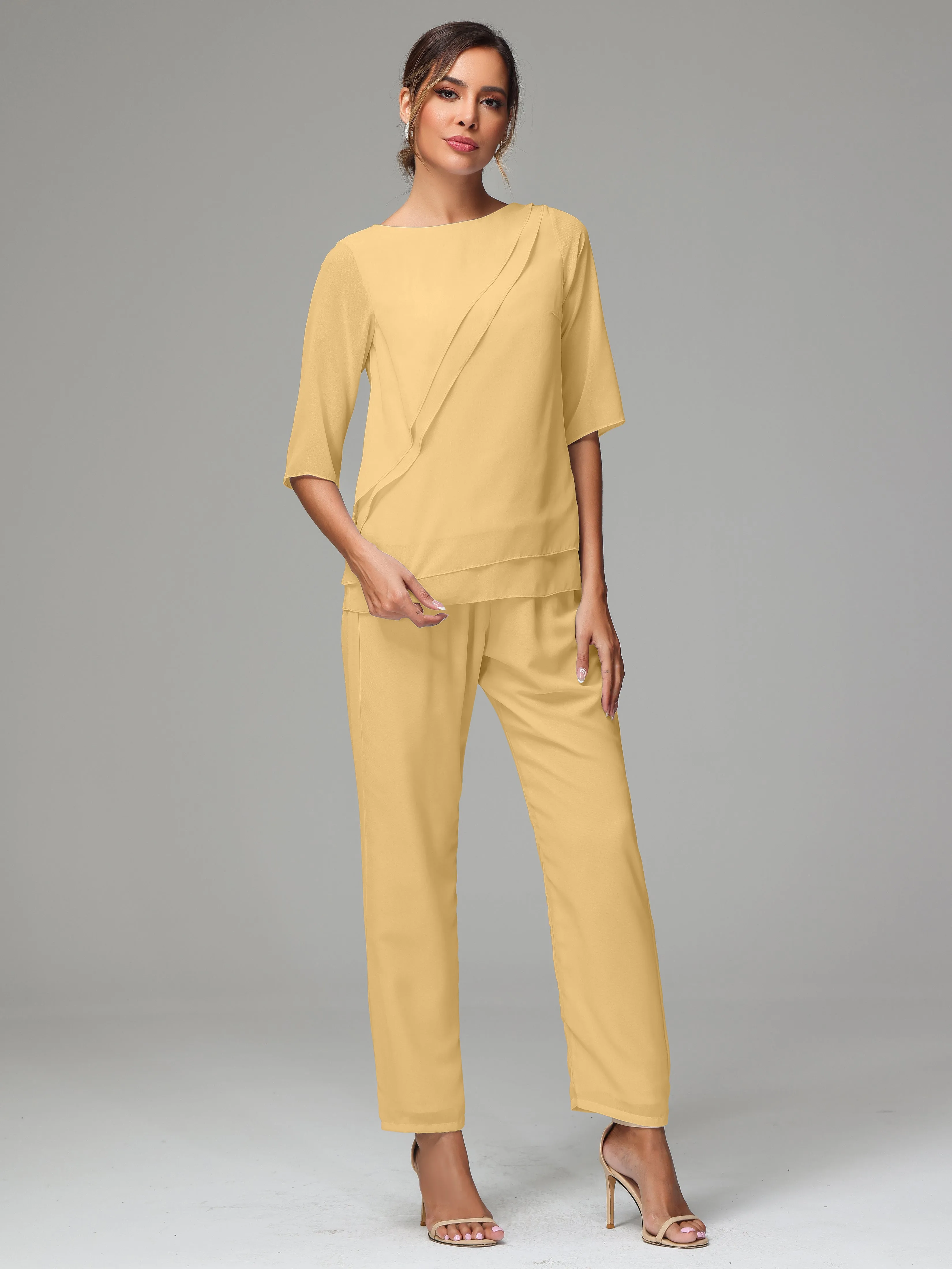 Simple Chiffon Half Sleeves Mother Of The Bride Dress Pants Suits