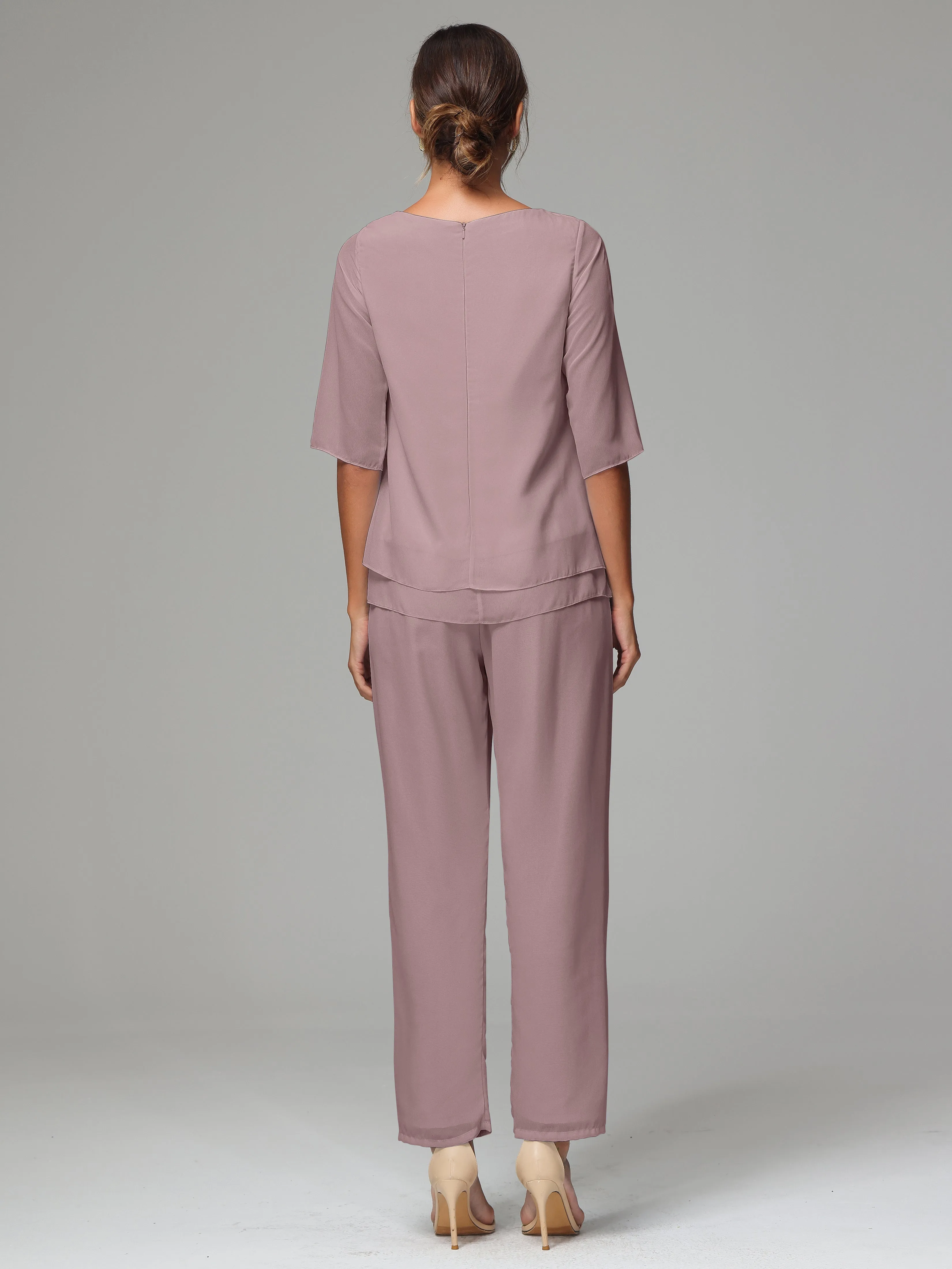 Simple Chiffon Half Sleeves Mother Of The Bride Dress Pants Suits