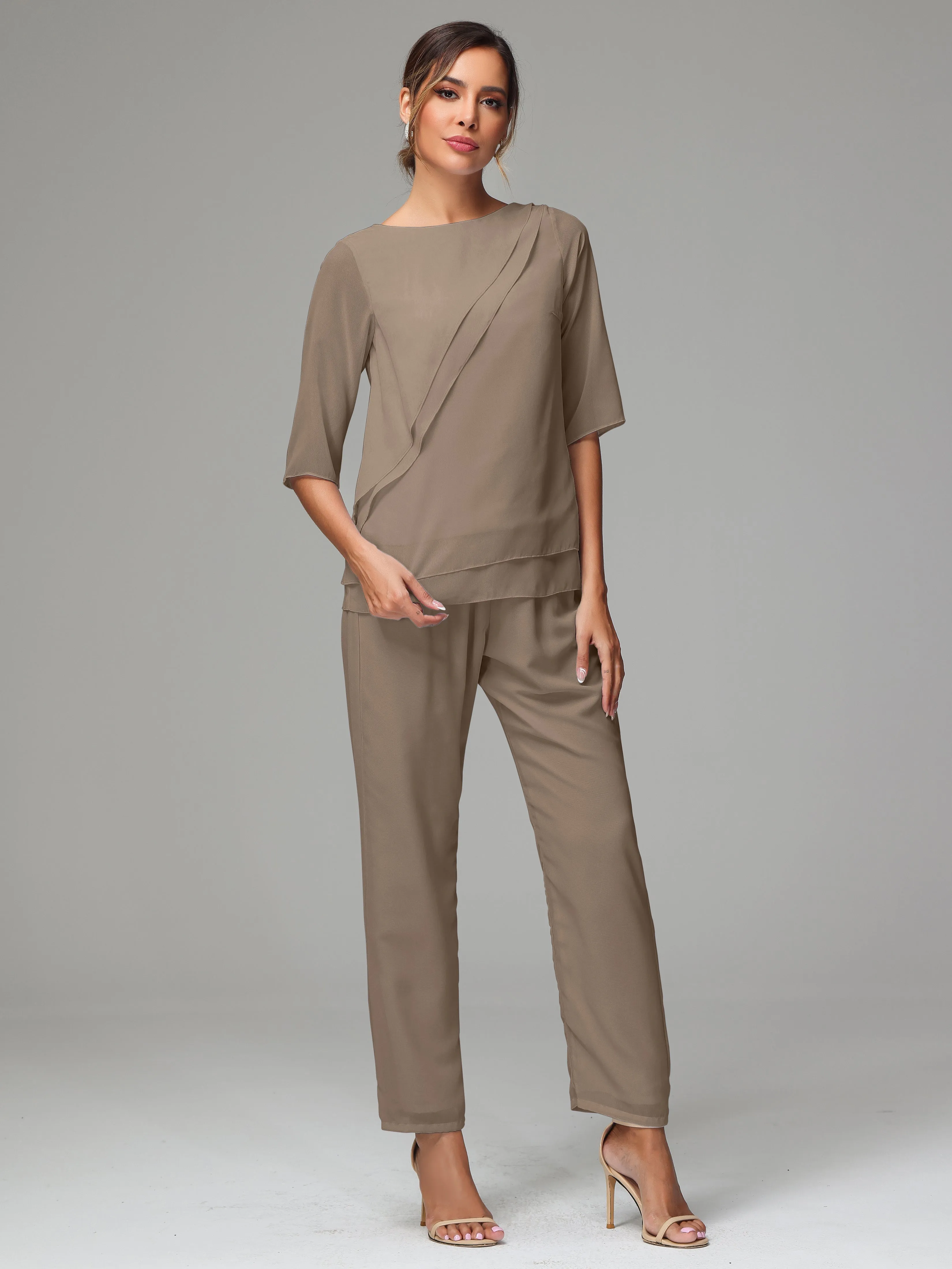 Simple Chiffon Half Sleeves Mother Of The Bride Dress Pants Suits
