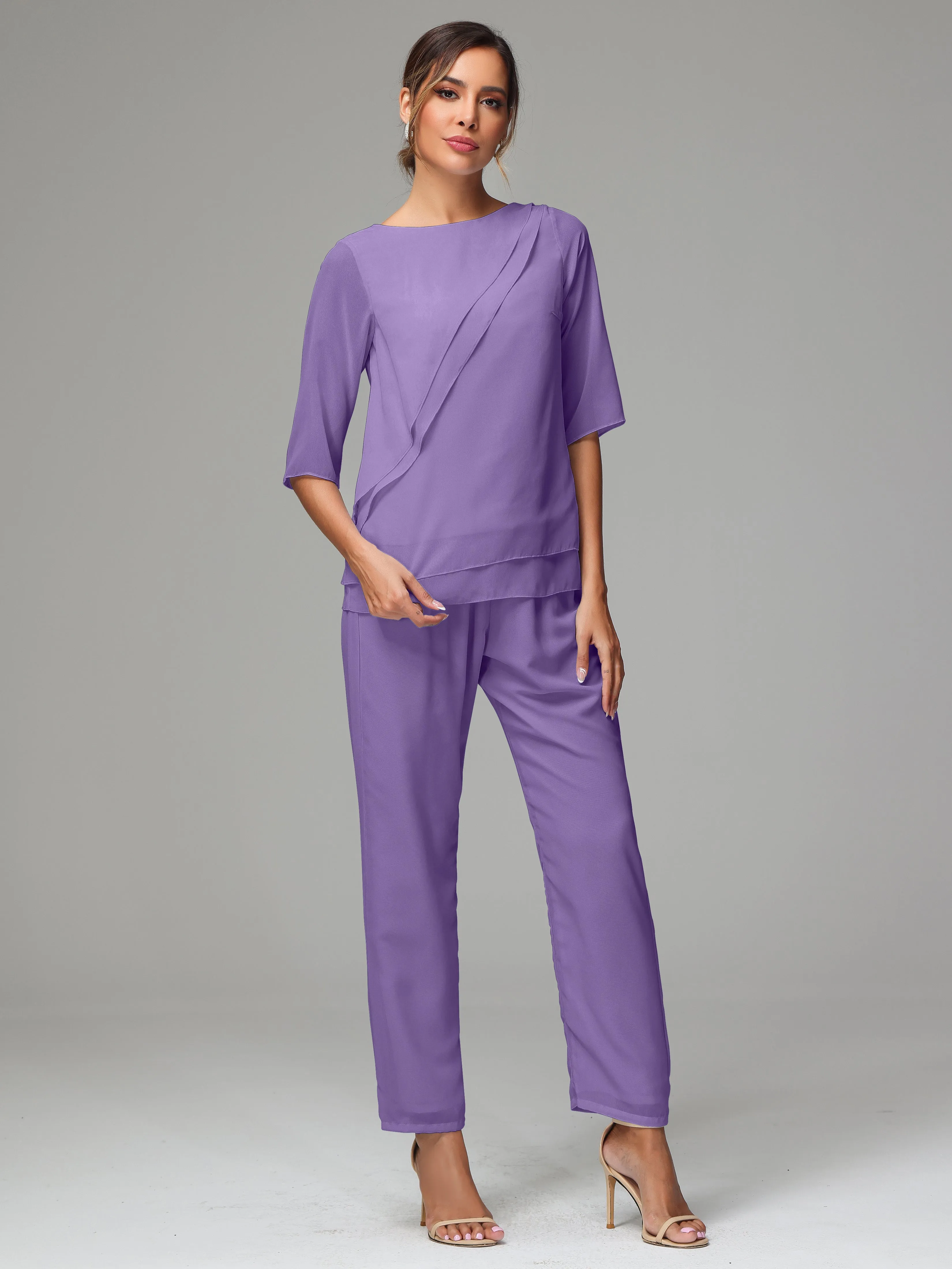 Simple Chiffon Half Sleeves Mother Of The Bride Dress Pants Suits