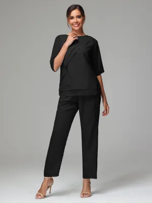Simple Chiffon Half Sleeves Mother Of The Bride Dress Pants Suits