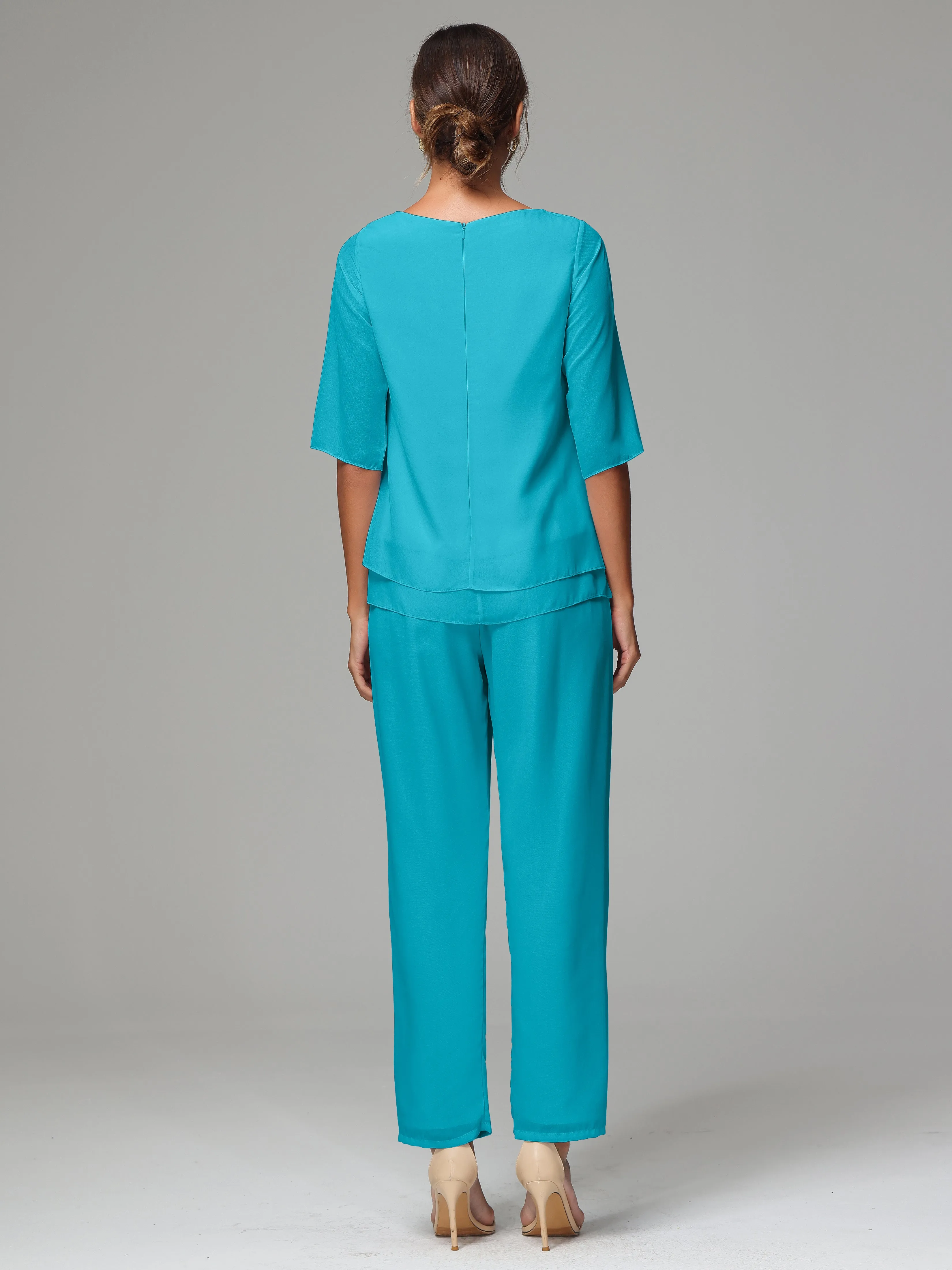 Simple Chiffon Half Sleeves Mother Of The Bride Dress Pants Suits