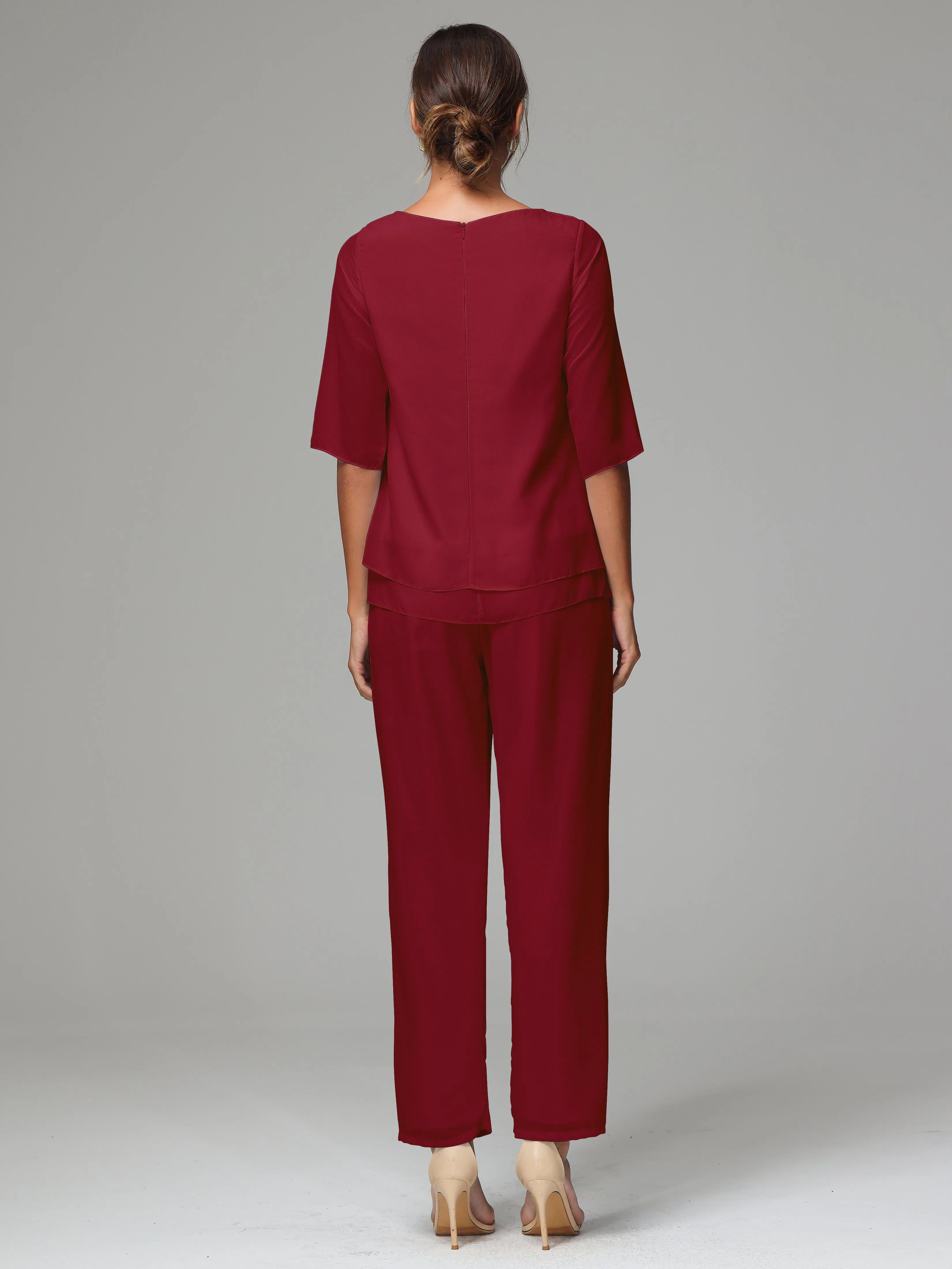 Simple Chiffon Half Sleeves Mother Of The Bride Dress Pants Suits